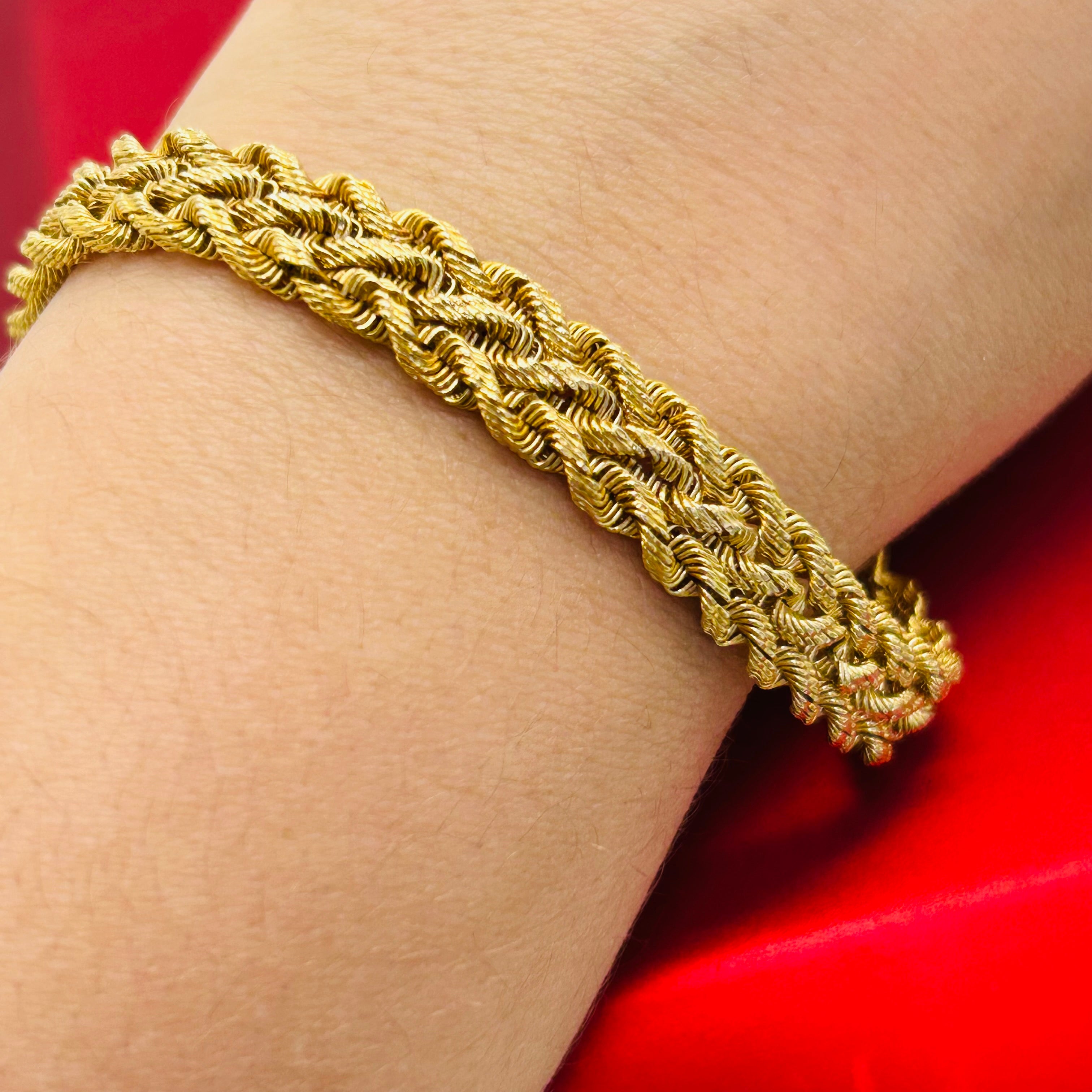 14K Yellow Gold 8.8g Bairded Rope Chain Bracelet 8.75”