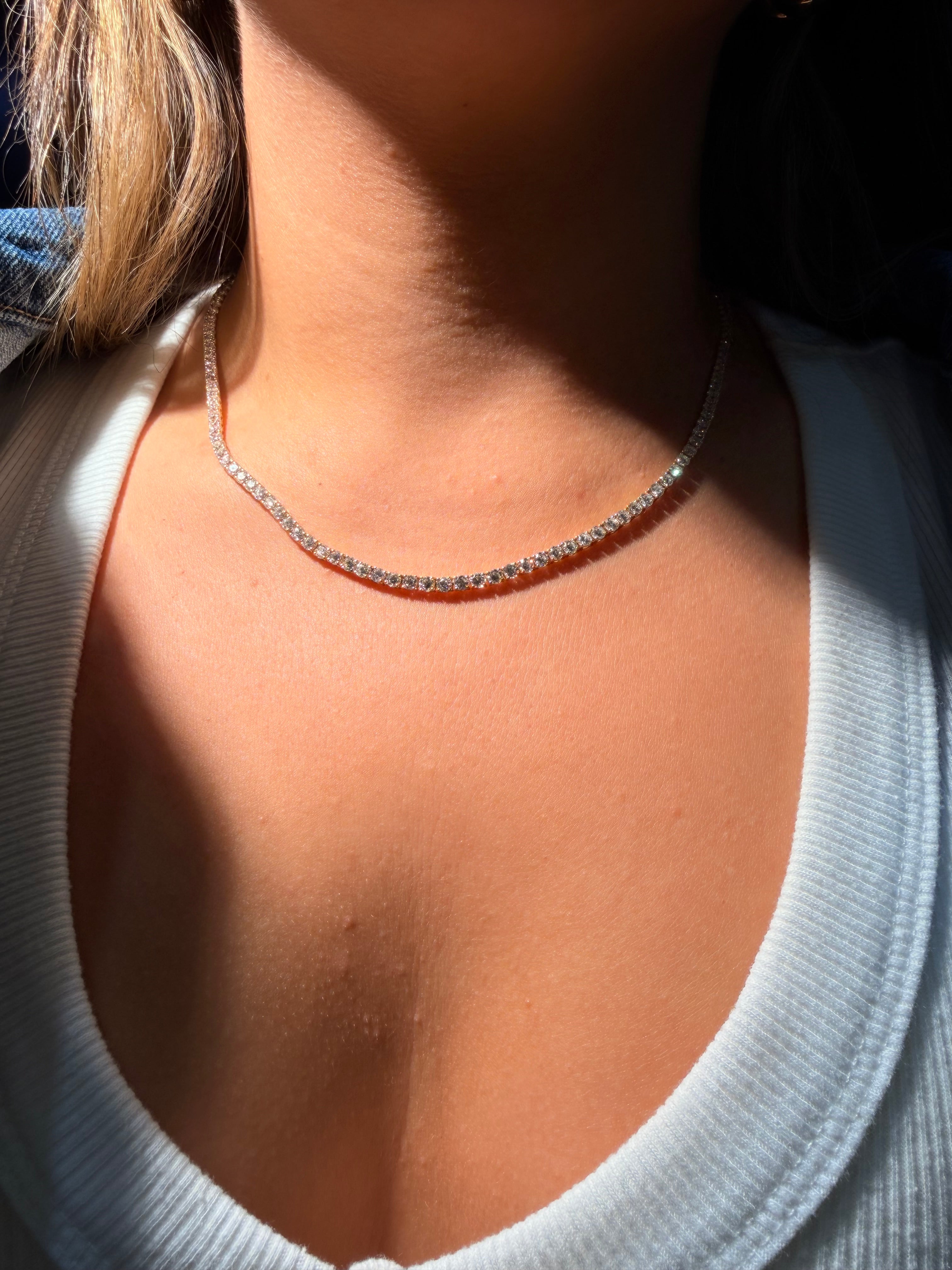 14K Yellow gold Lab Diamond Tennis Necklace 10CTW 17.5”