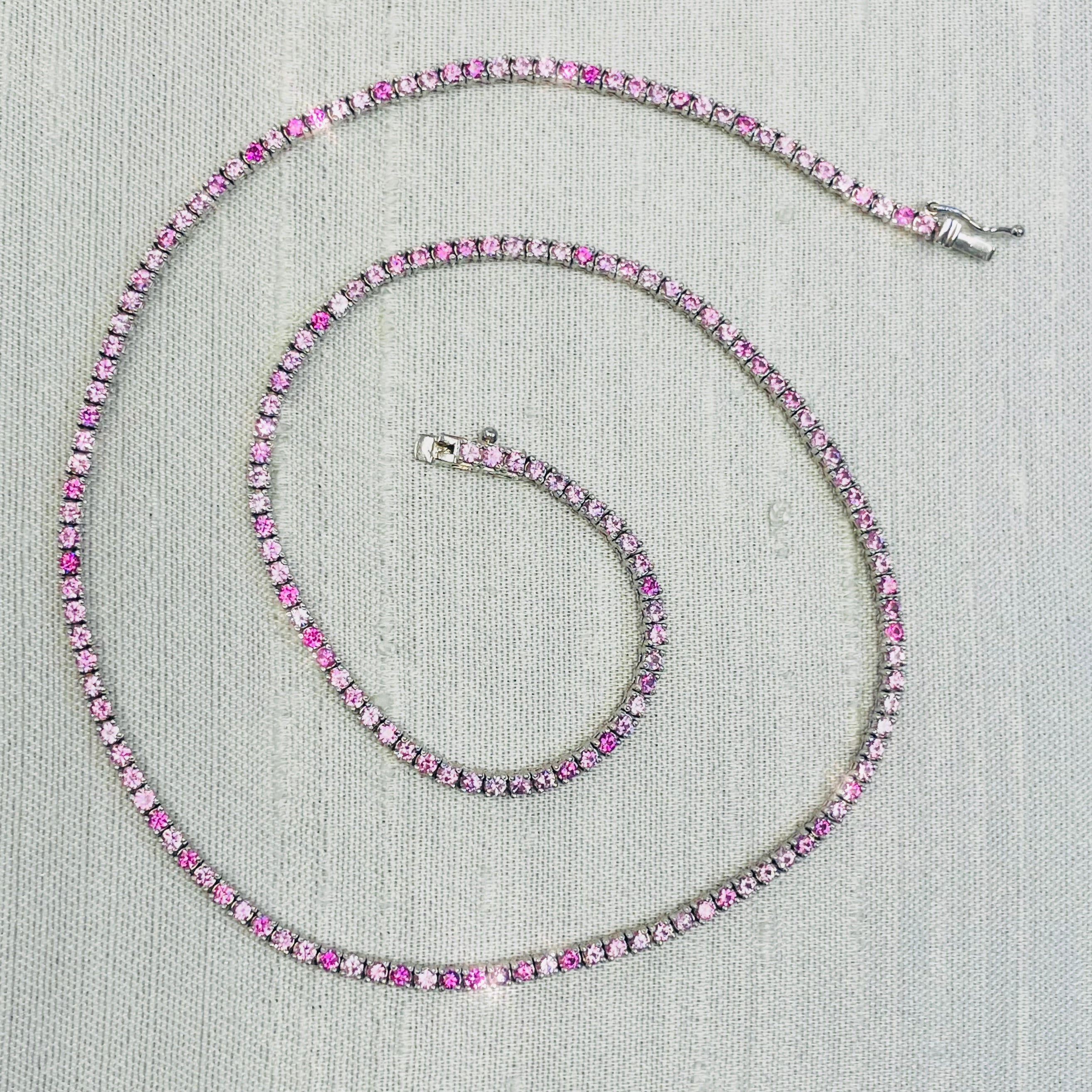 7CT Pink Sapphire Tennis 14K White Gold 16”