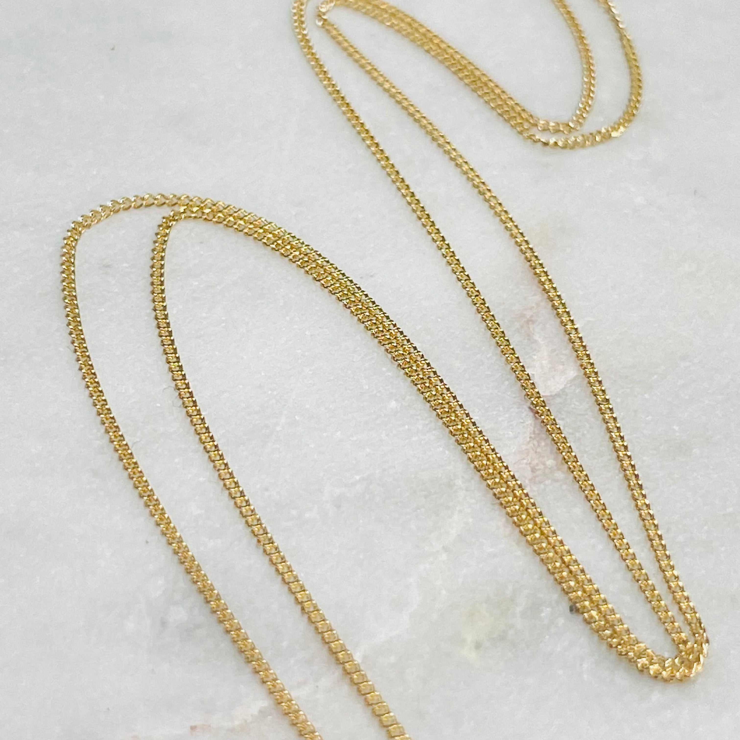 14K Yellow Gold 1mm Fine Solid Cuban Curb Chain Necklace