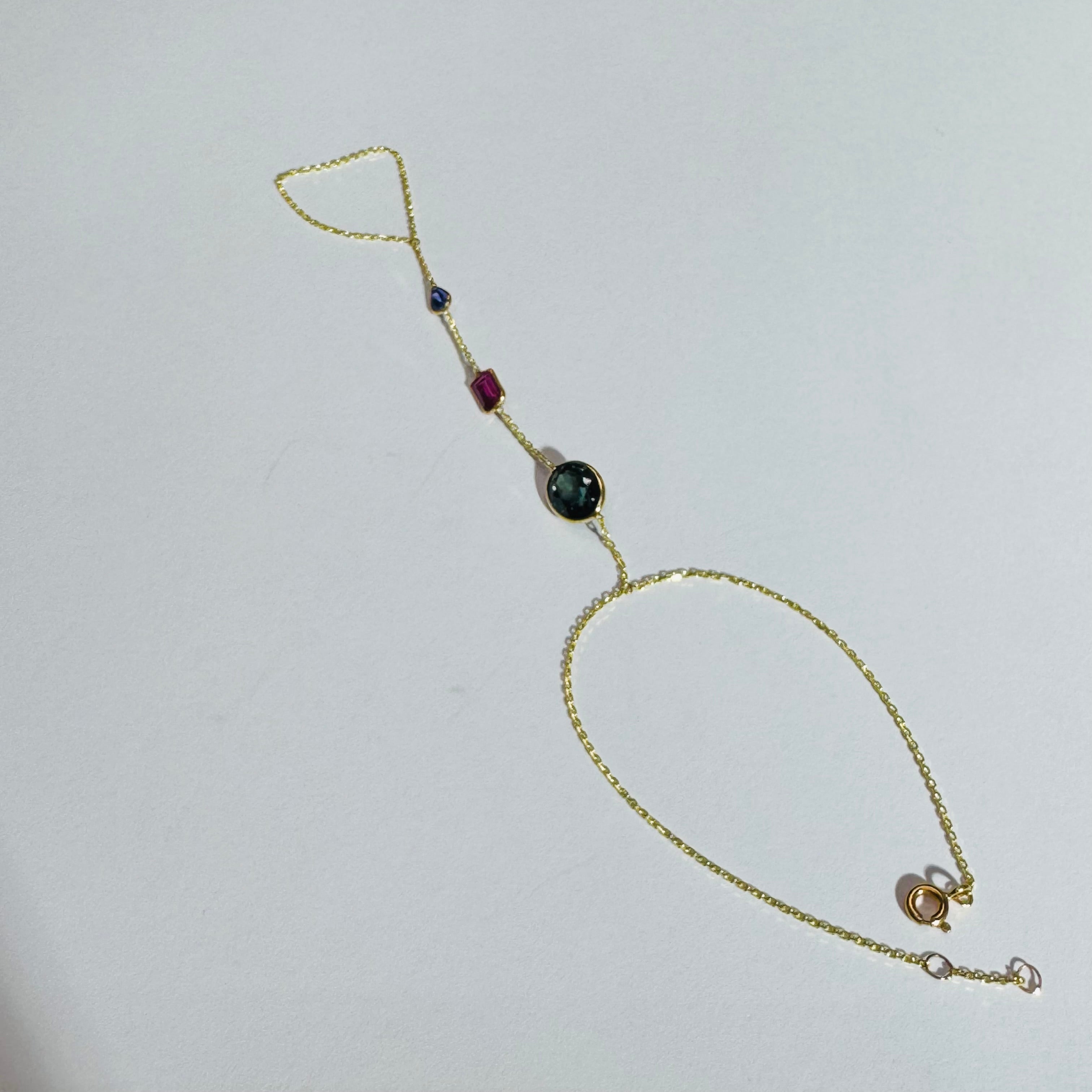 14K Yellow Gold Tanzanite Tourmaline Handchain