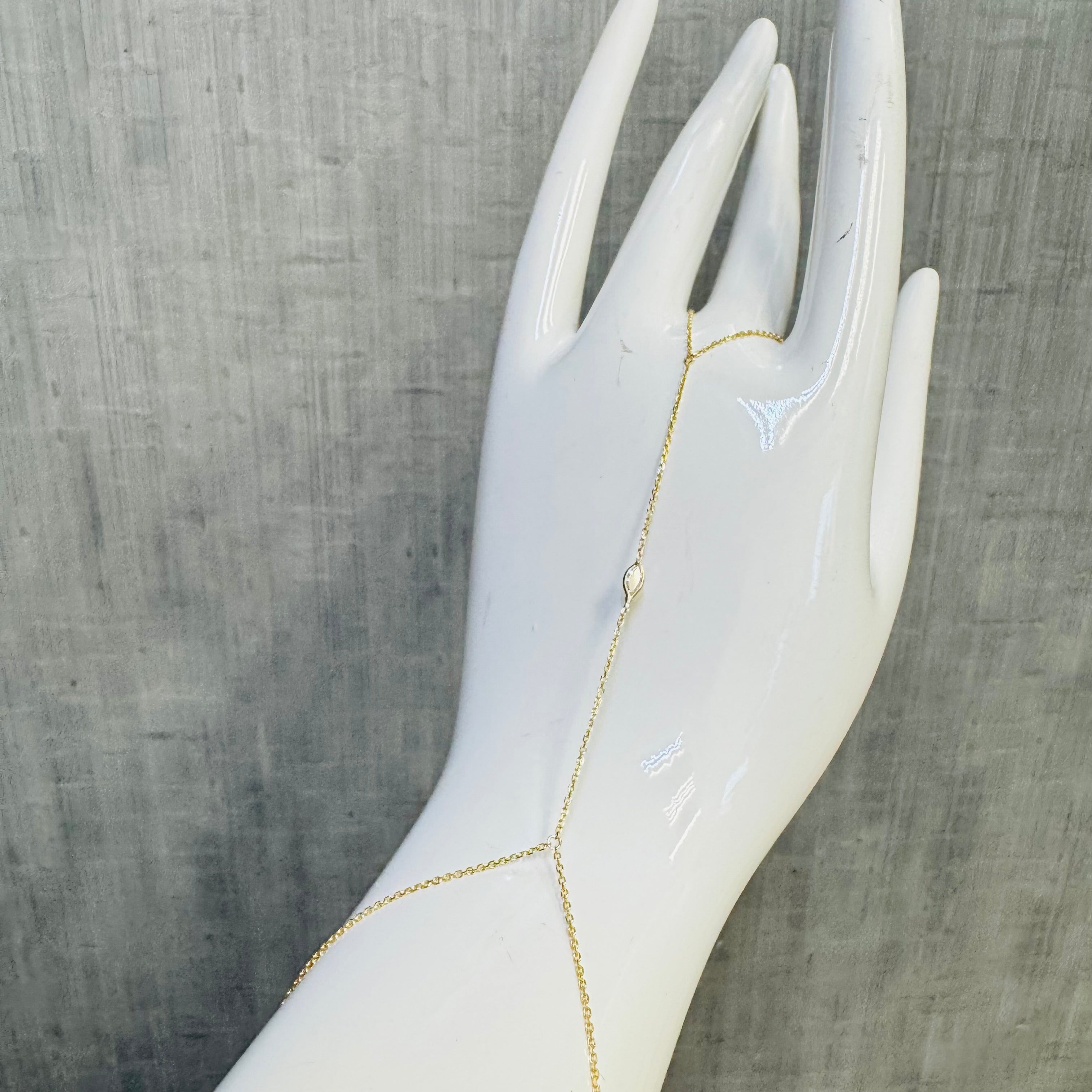 14K Yellow Gold Marquis Diamond HandChain