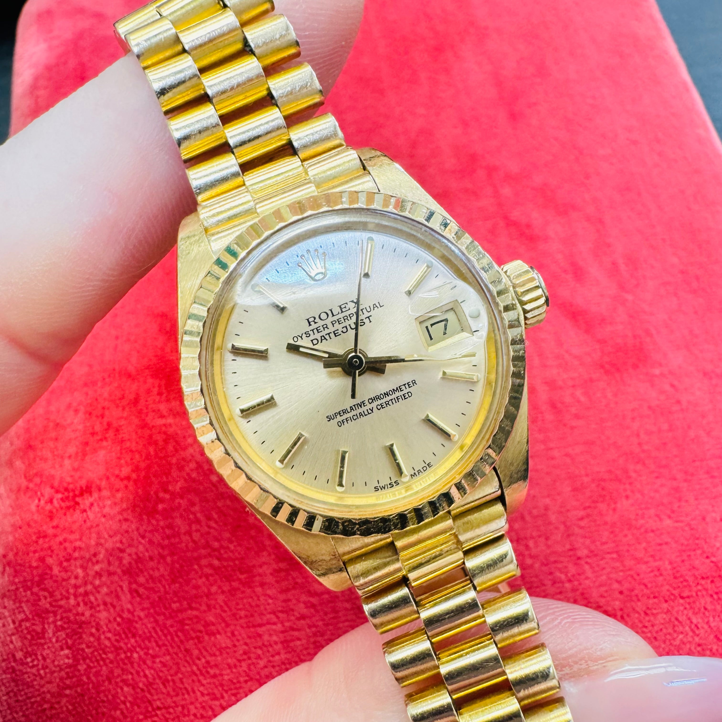 26mm 18K Yellow Gold Ladies Rolex President Watch Year 1982