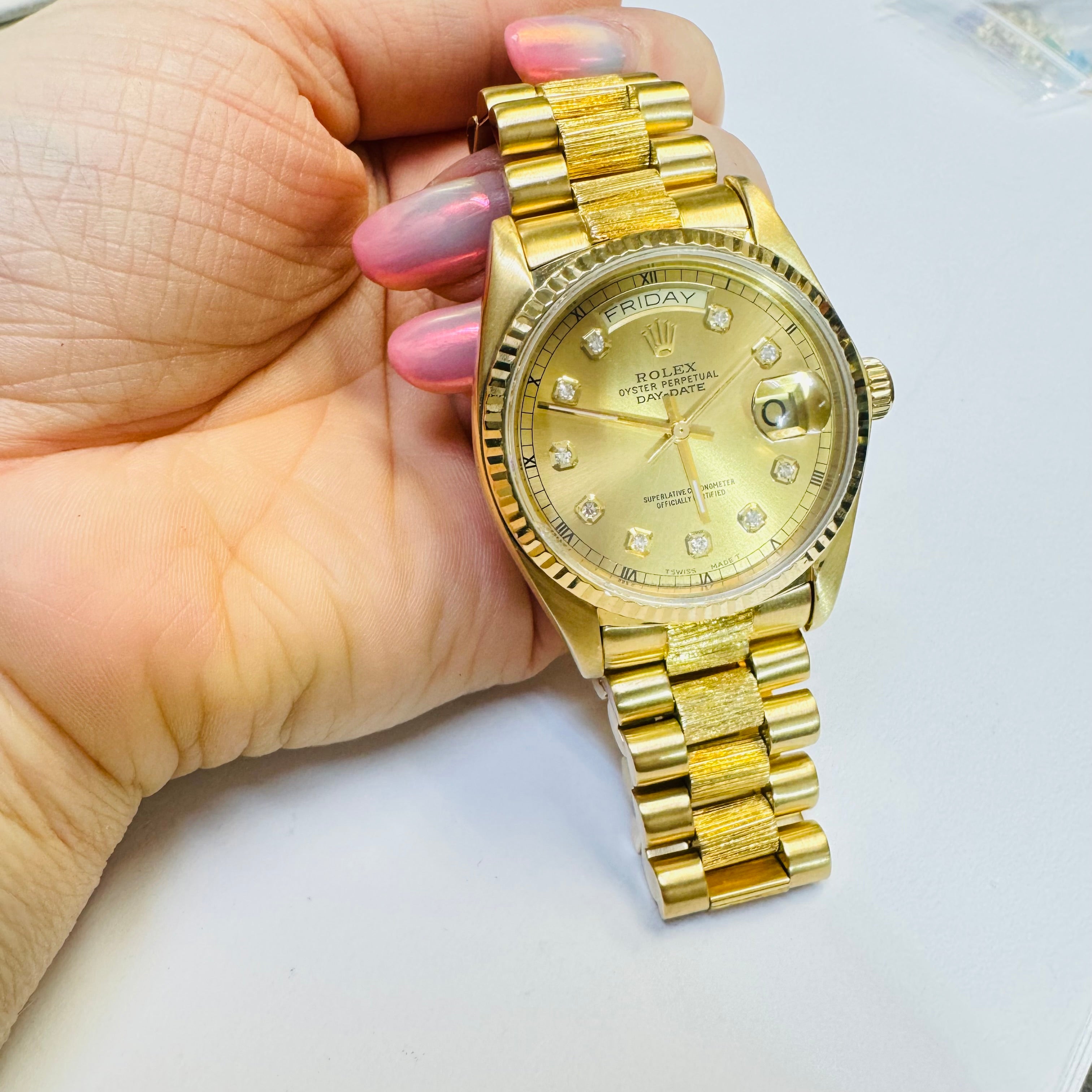 36mm Solid 18K Yellow Gold Day Date Rolex President Watch 1979