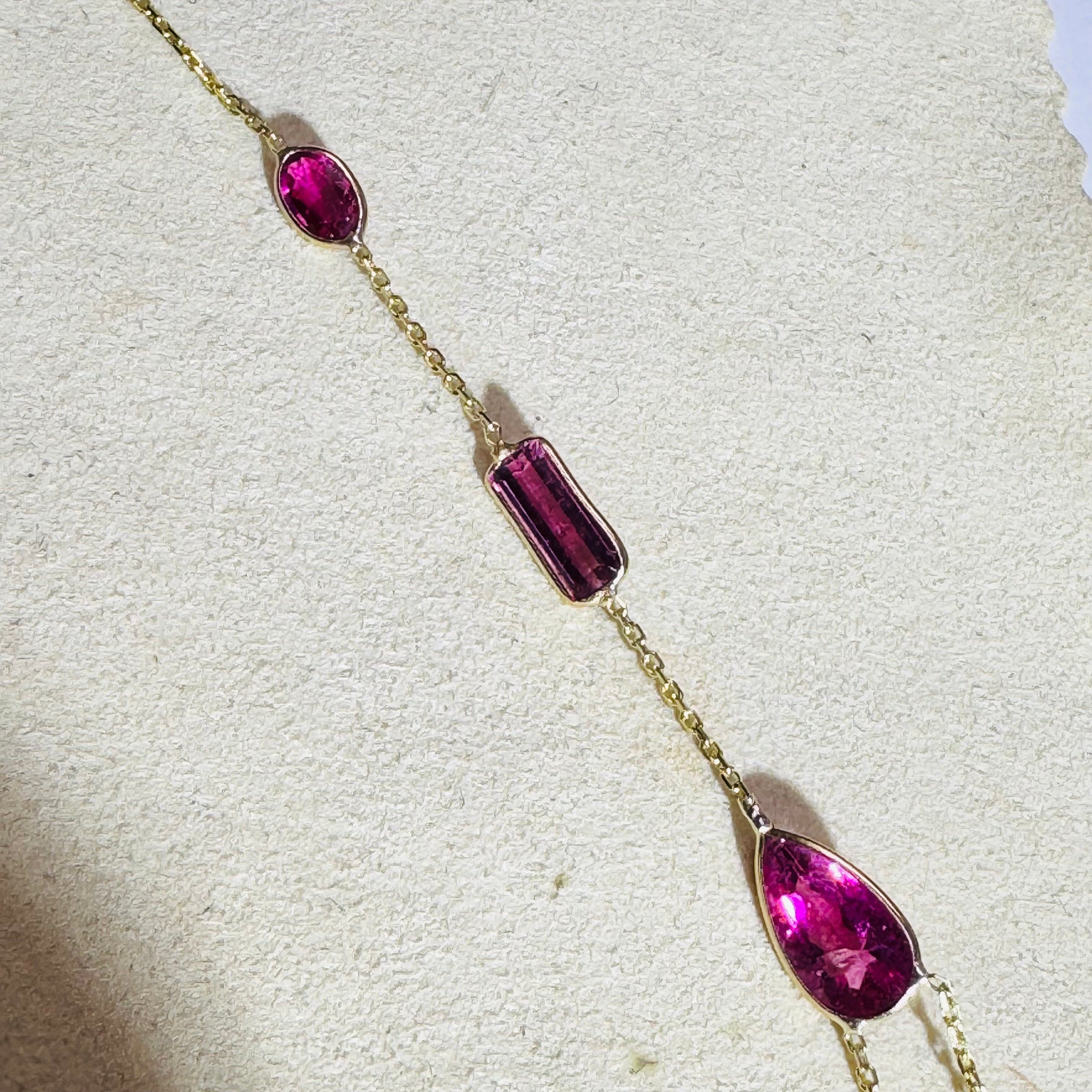 Pink Tourmaline 14K Yellow Gold Handchain