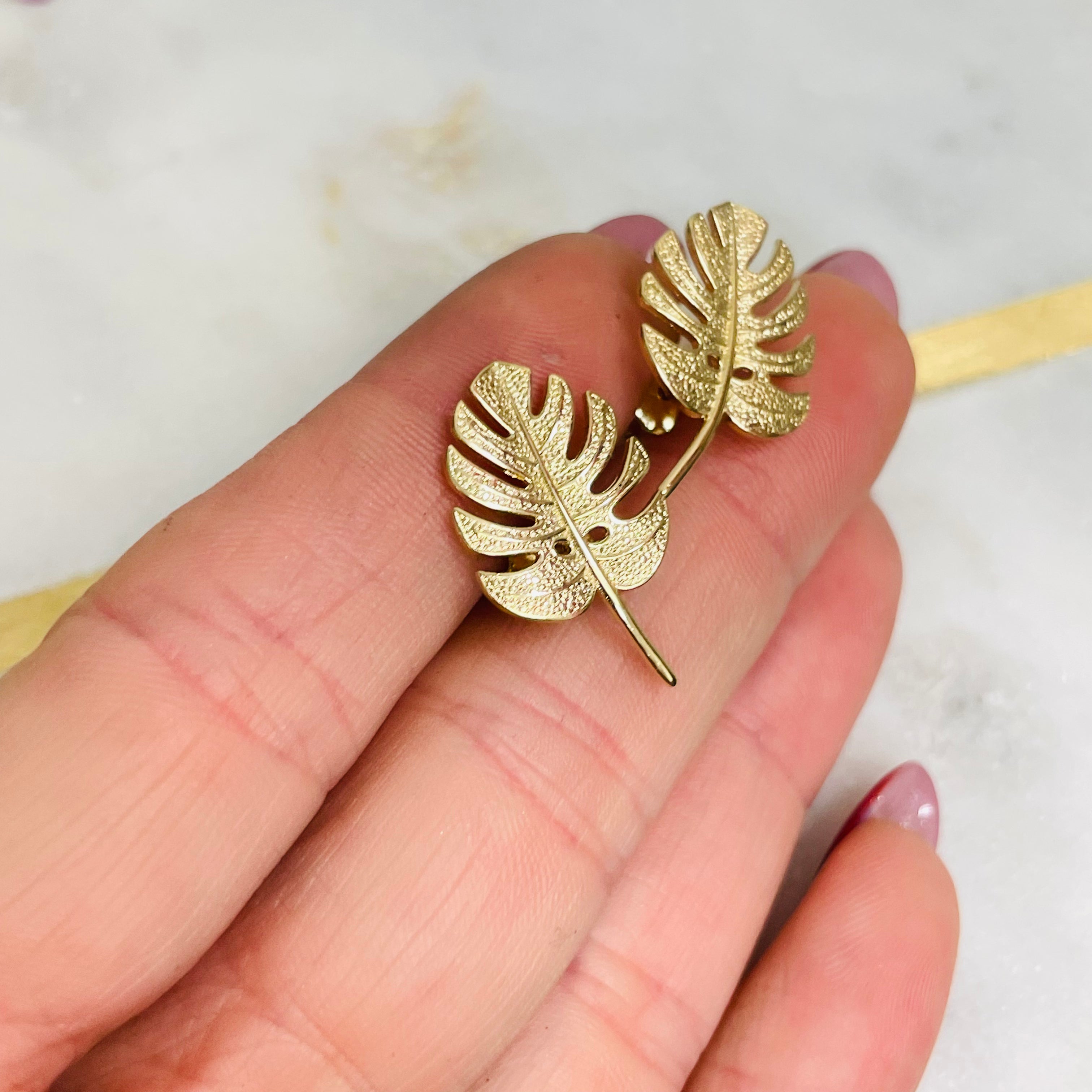 14K .75" Yellow Gold Palm Leaf earrings