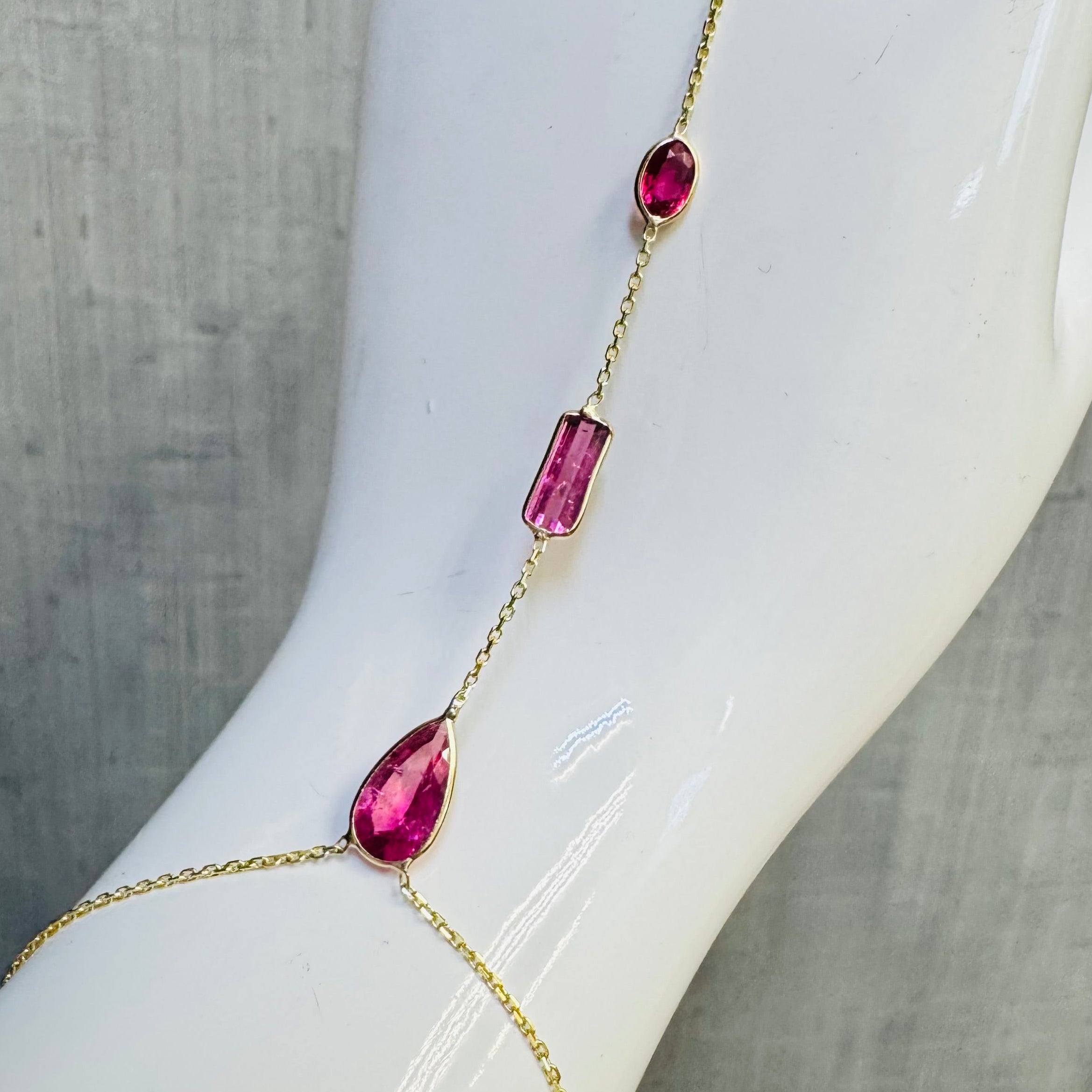Pink Tourmaline 14K Yellow Gold Handchain