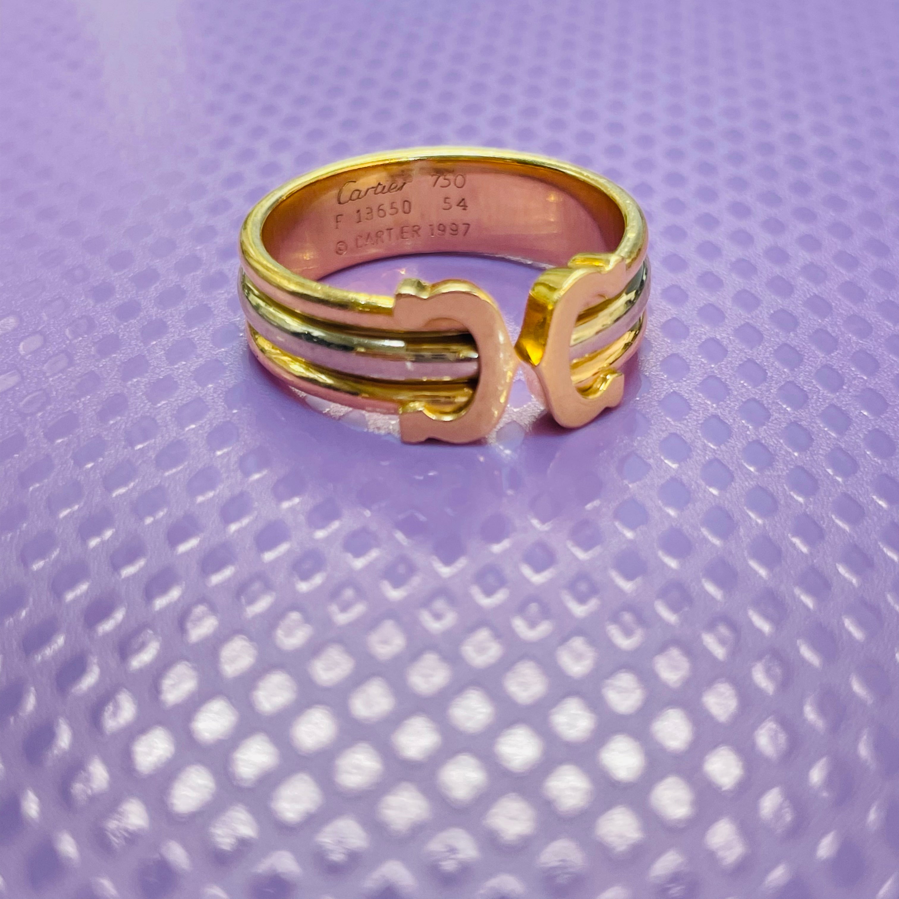 Solid 18K TRITONE Open Cartier ring size 6.5 and up adjustable