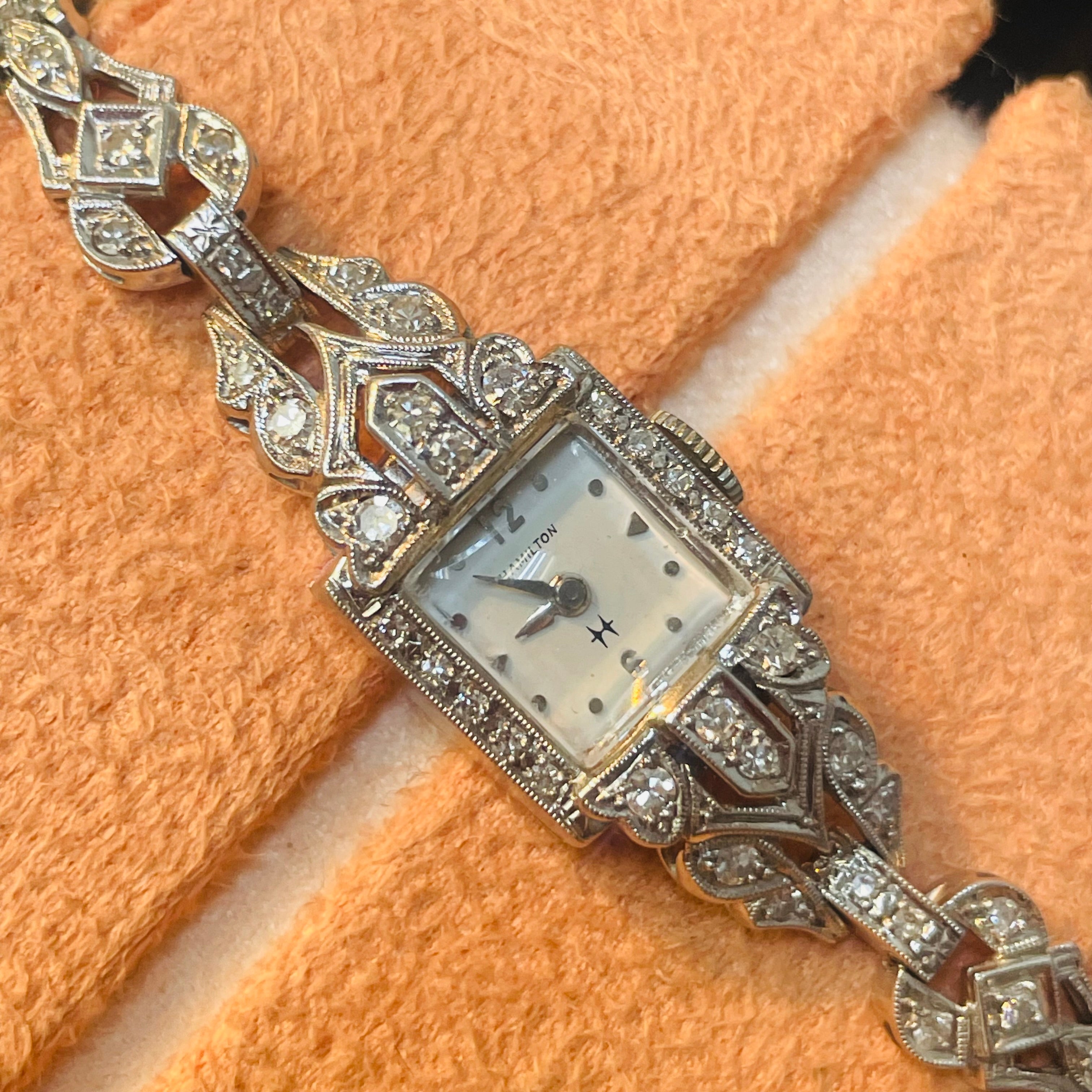 Ladies Platinum Antique Hamilton Diamond Wristwatch