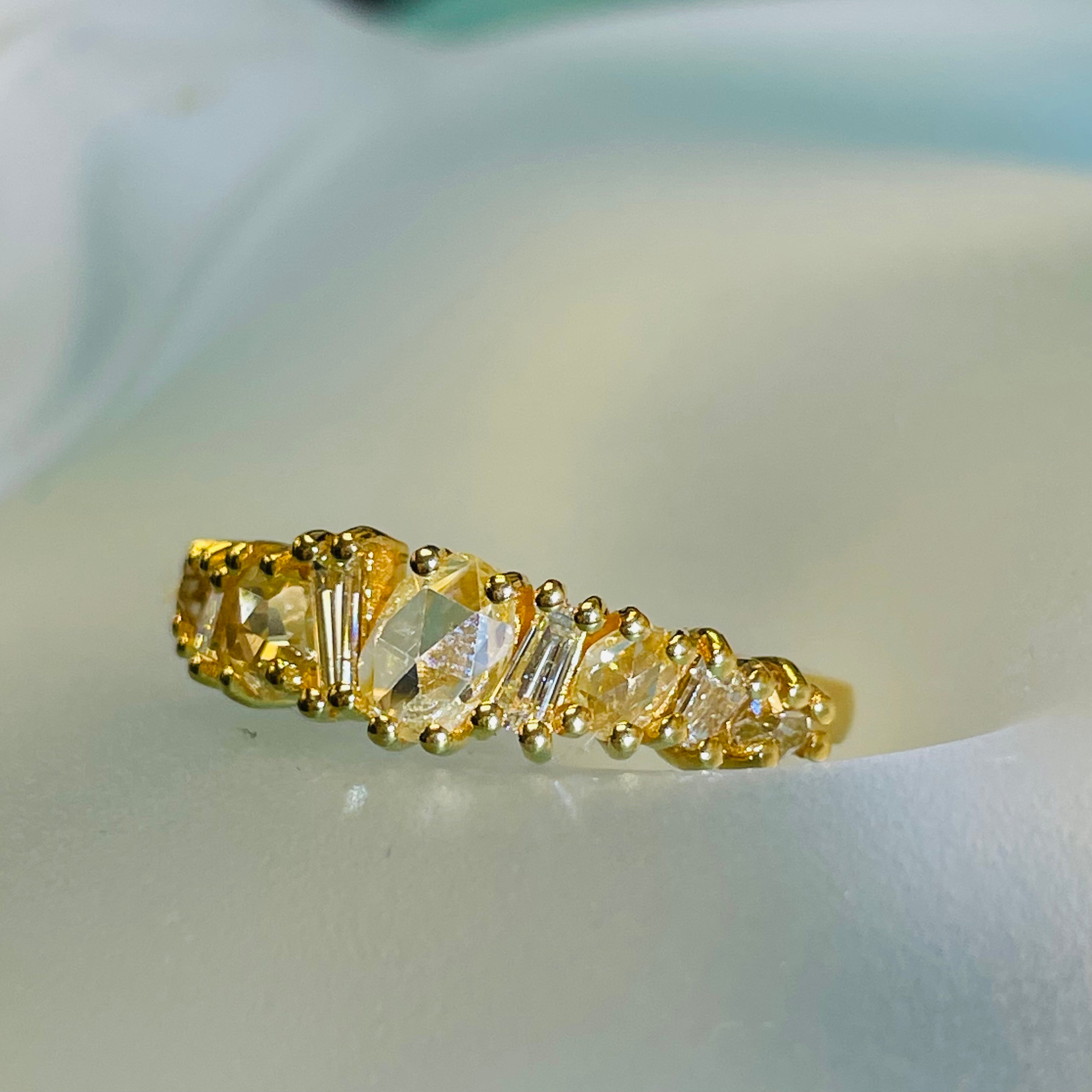 18K Yellow Gold Radiant 1.25CT Rose and Baguette Canary Diamond Explosion Multi