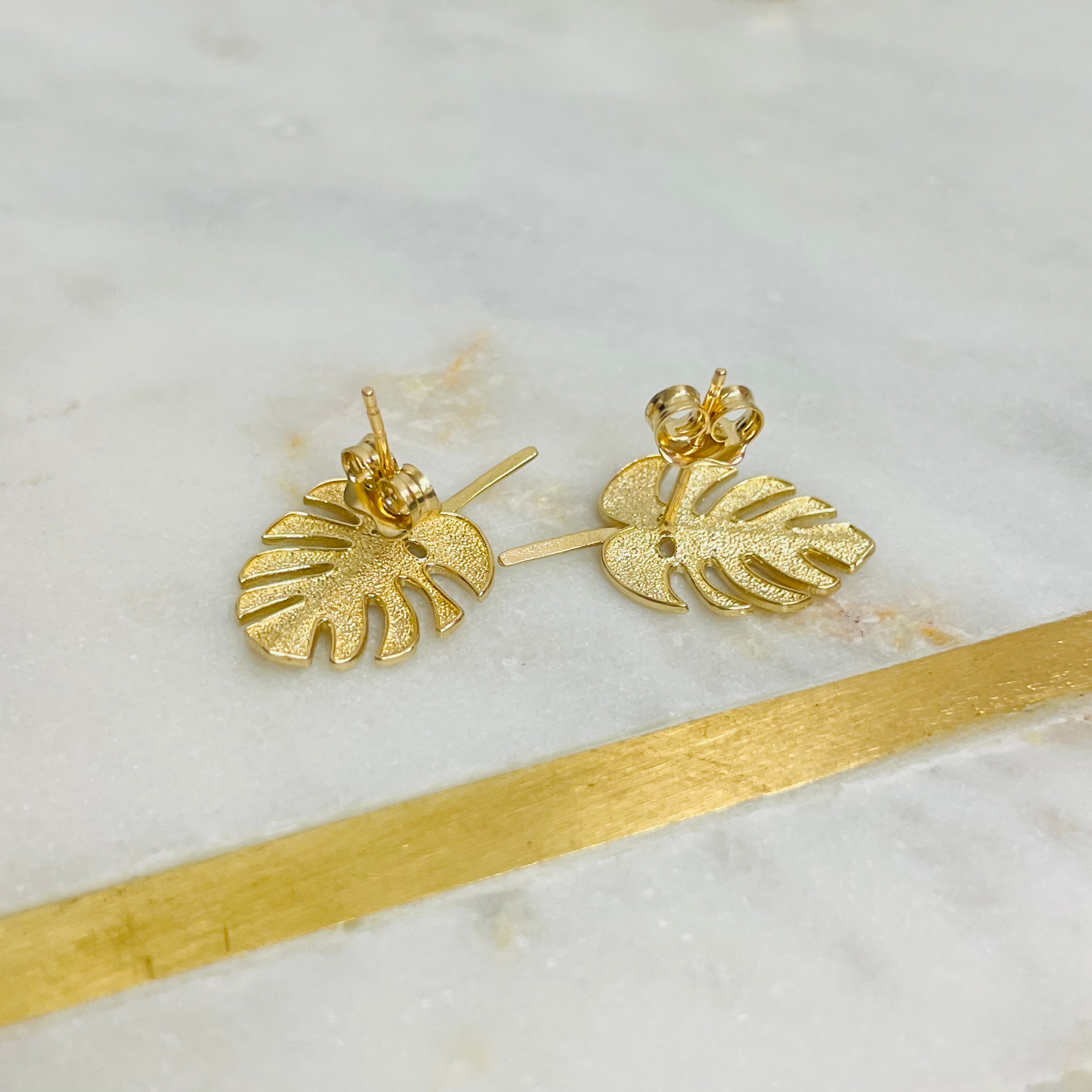 14K .75" Yellow Gold Palm Leaf earrings