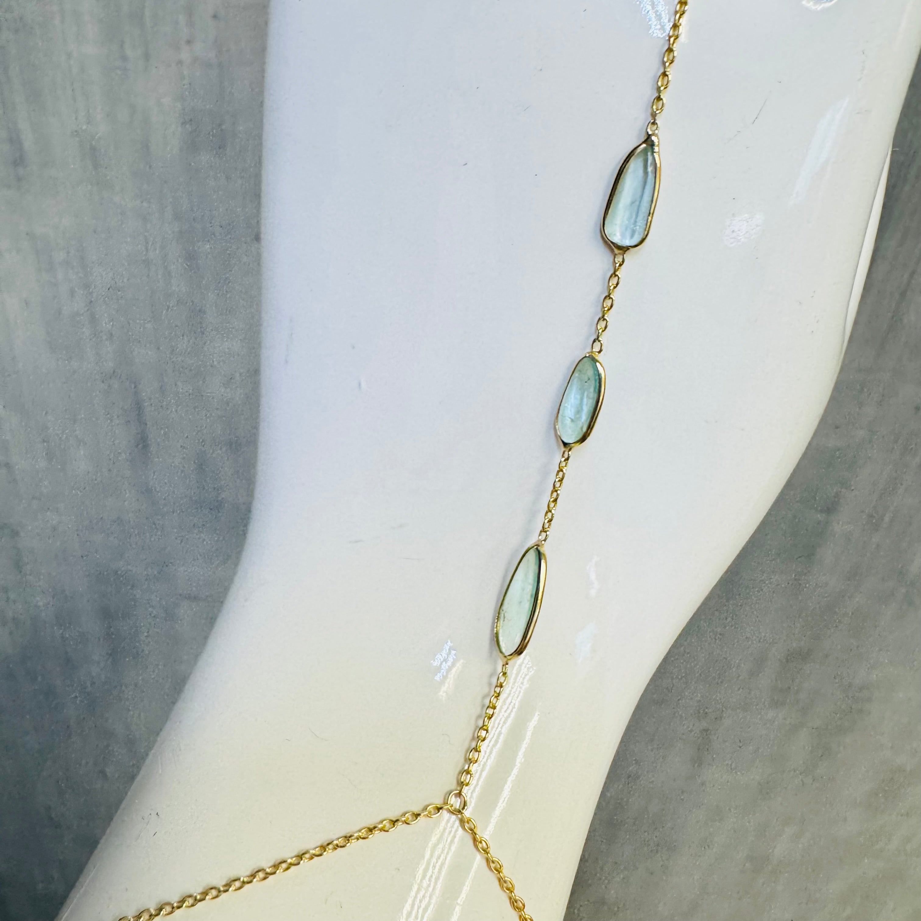 14K Yellow Gold Teal Paraiba Tourmaline Handchain
