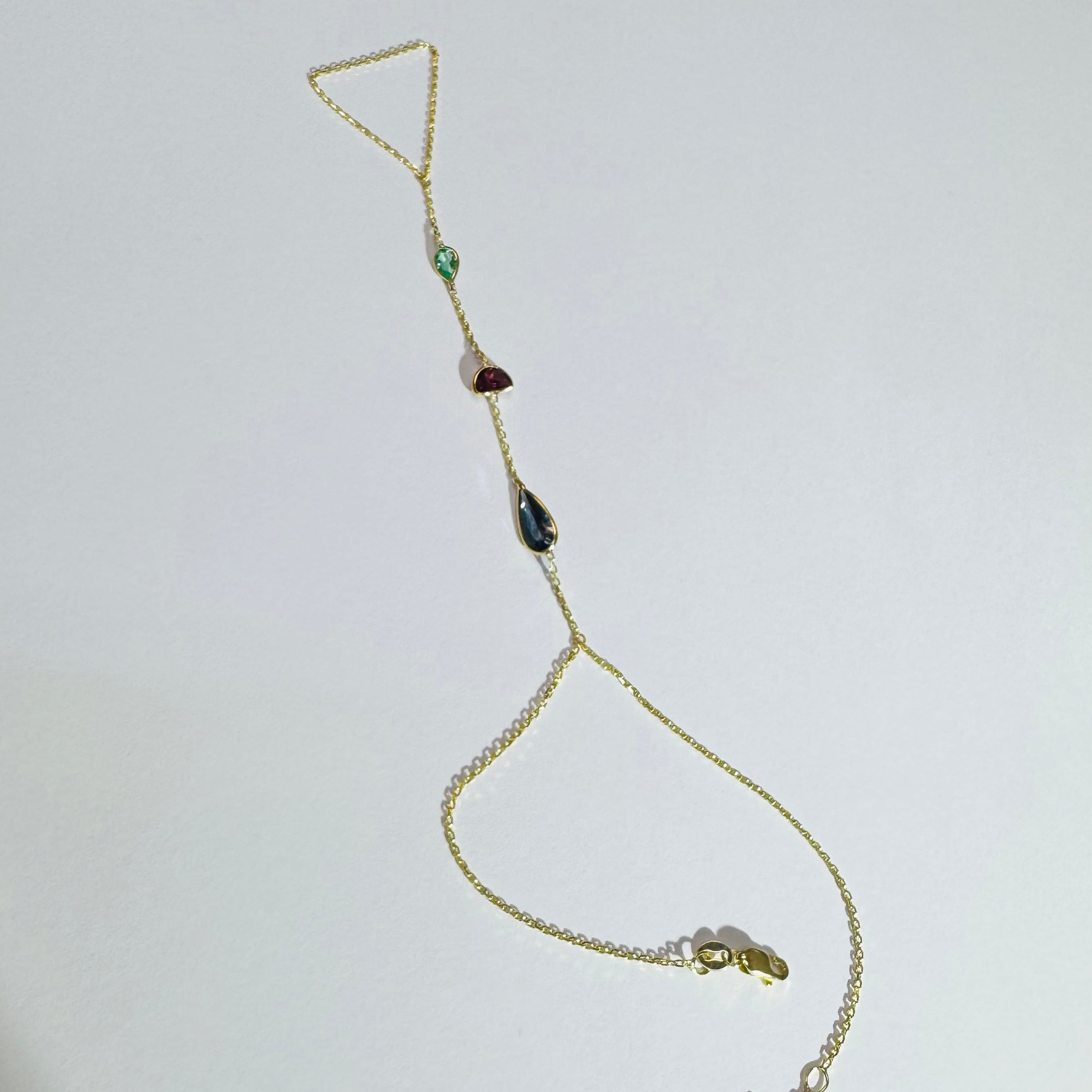 Emerald Garnet Tourmaline 14K Yellow Gold Handchain