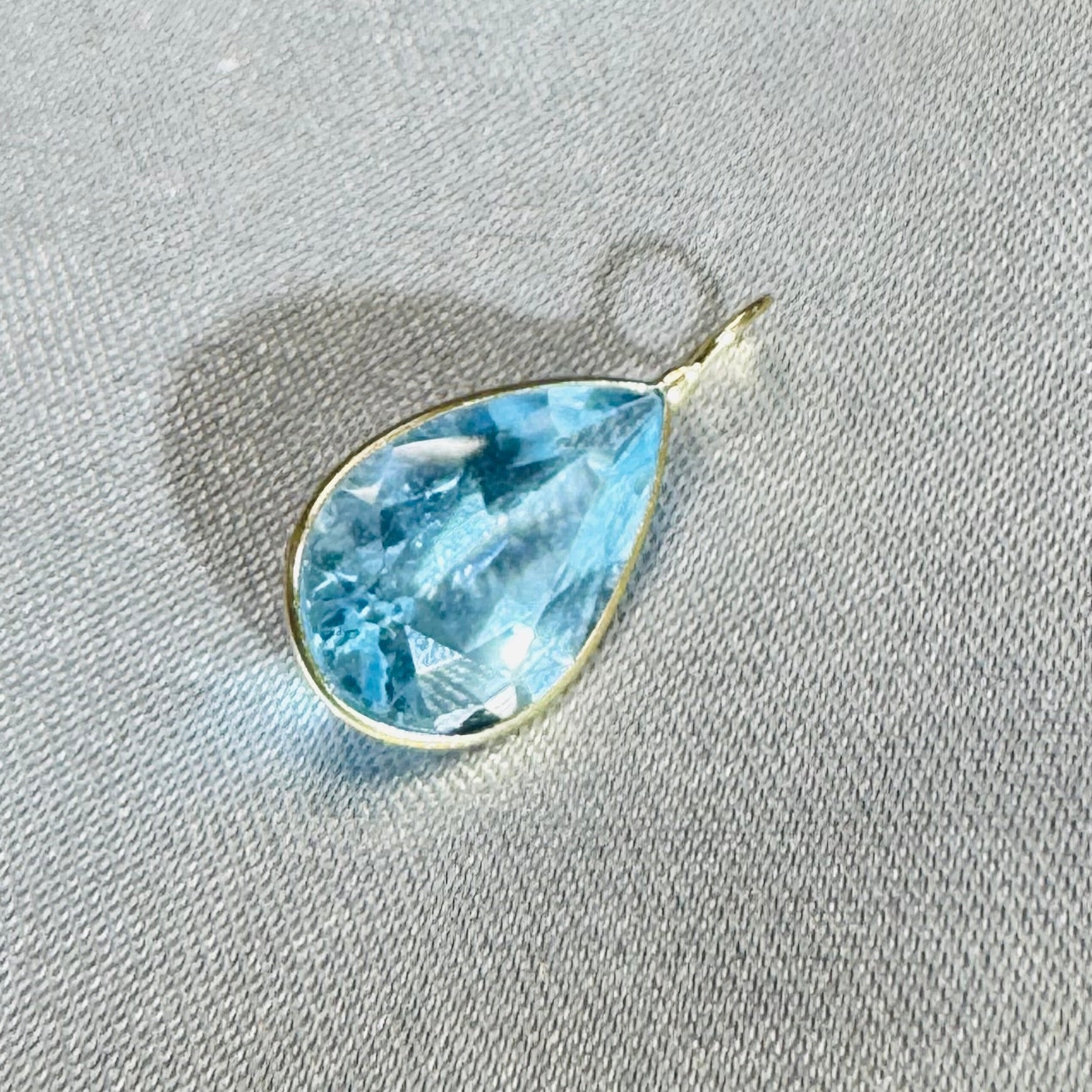 Blue Topaz Charm Pendant 14K Yellow Gold