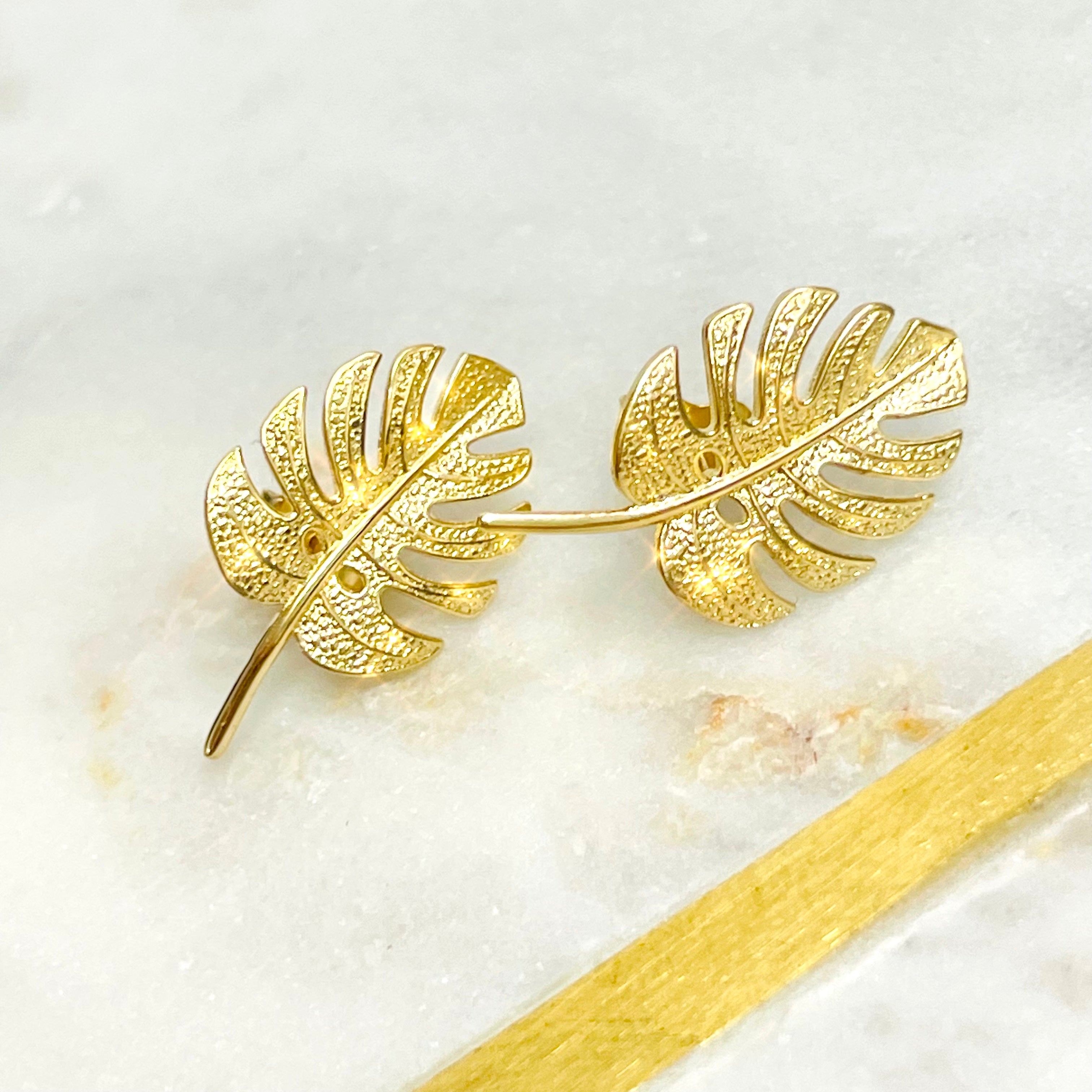14K .75" Yellow Gold Palm Leaf earrings