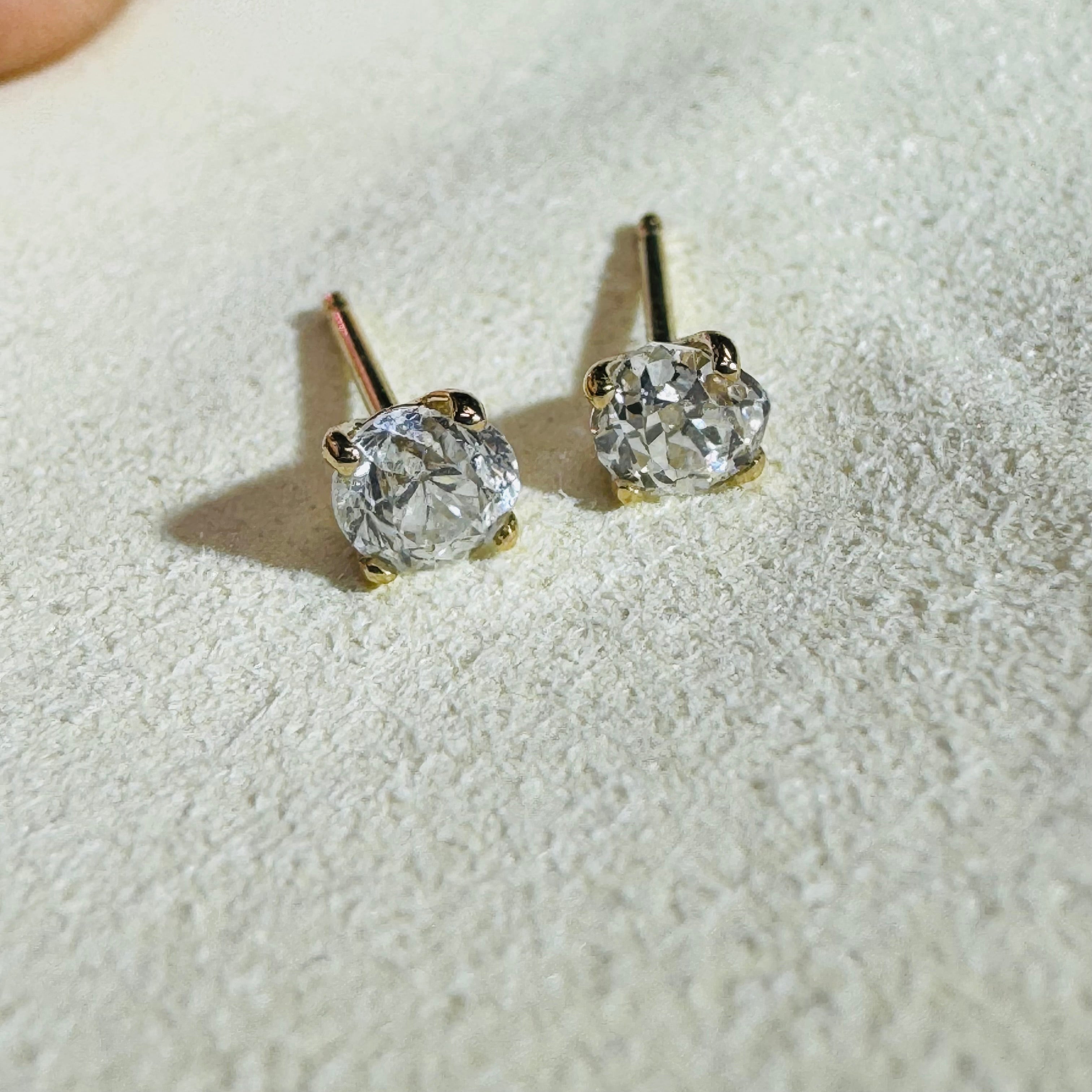 .64CT 14K Yellow Gold Old Mine Cut Diamond Earing Studs