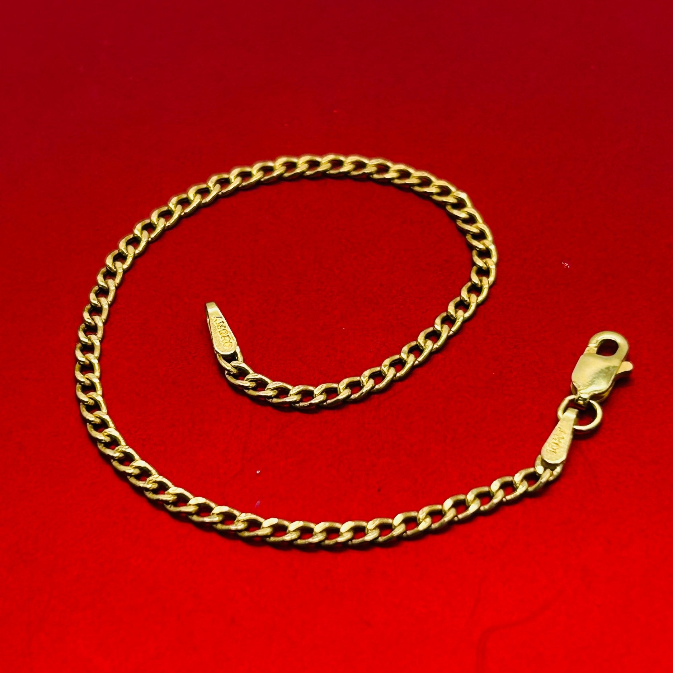 10K Yellow Gold 2.2mm Curb Link Chain Bracelet 6”