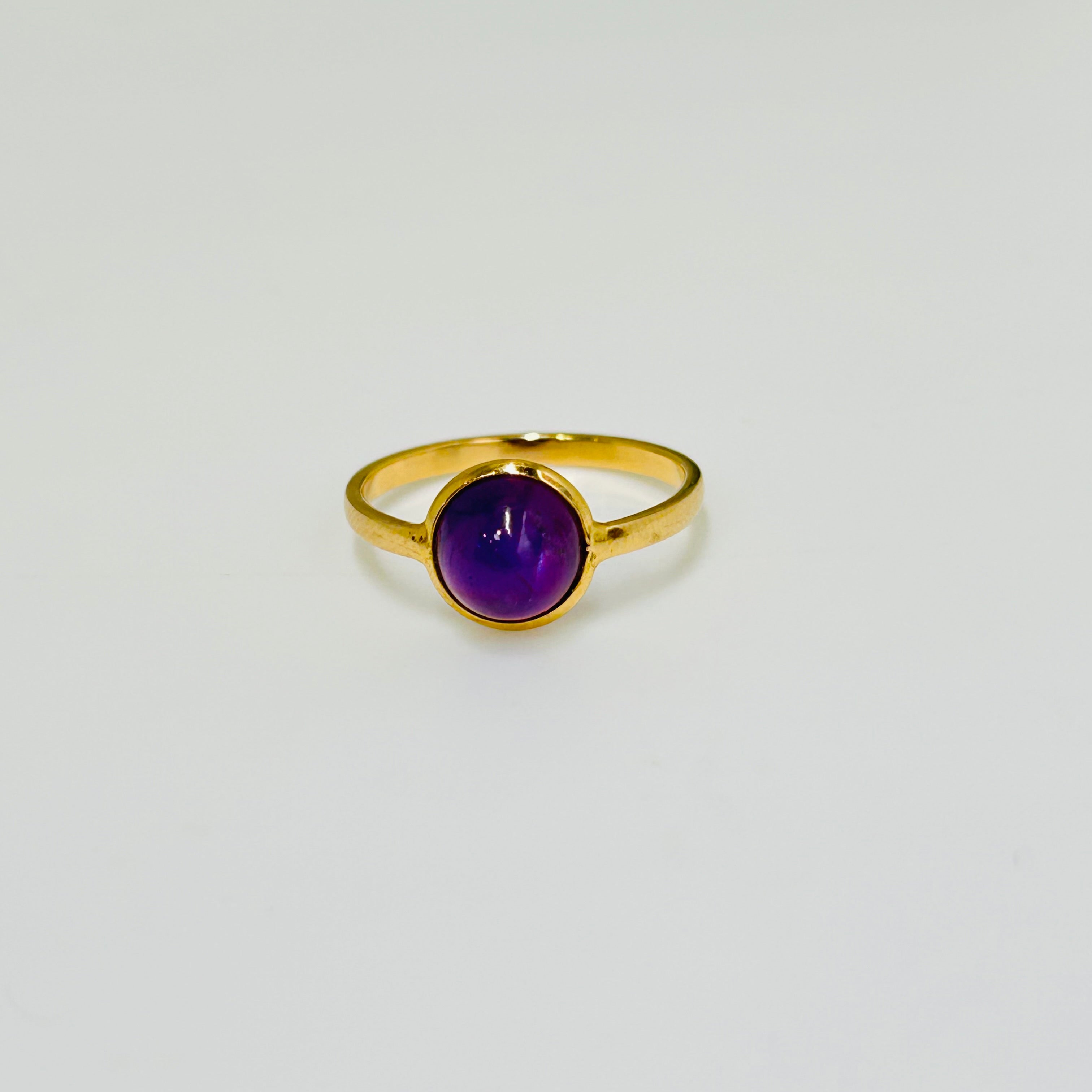 14k Yellow Gold Solid Cabochon Sapphire Ring Size 6.75