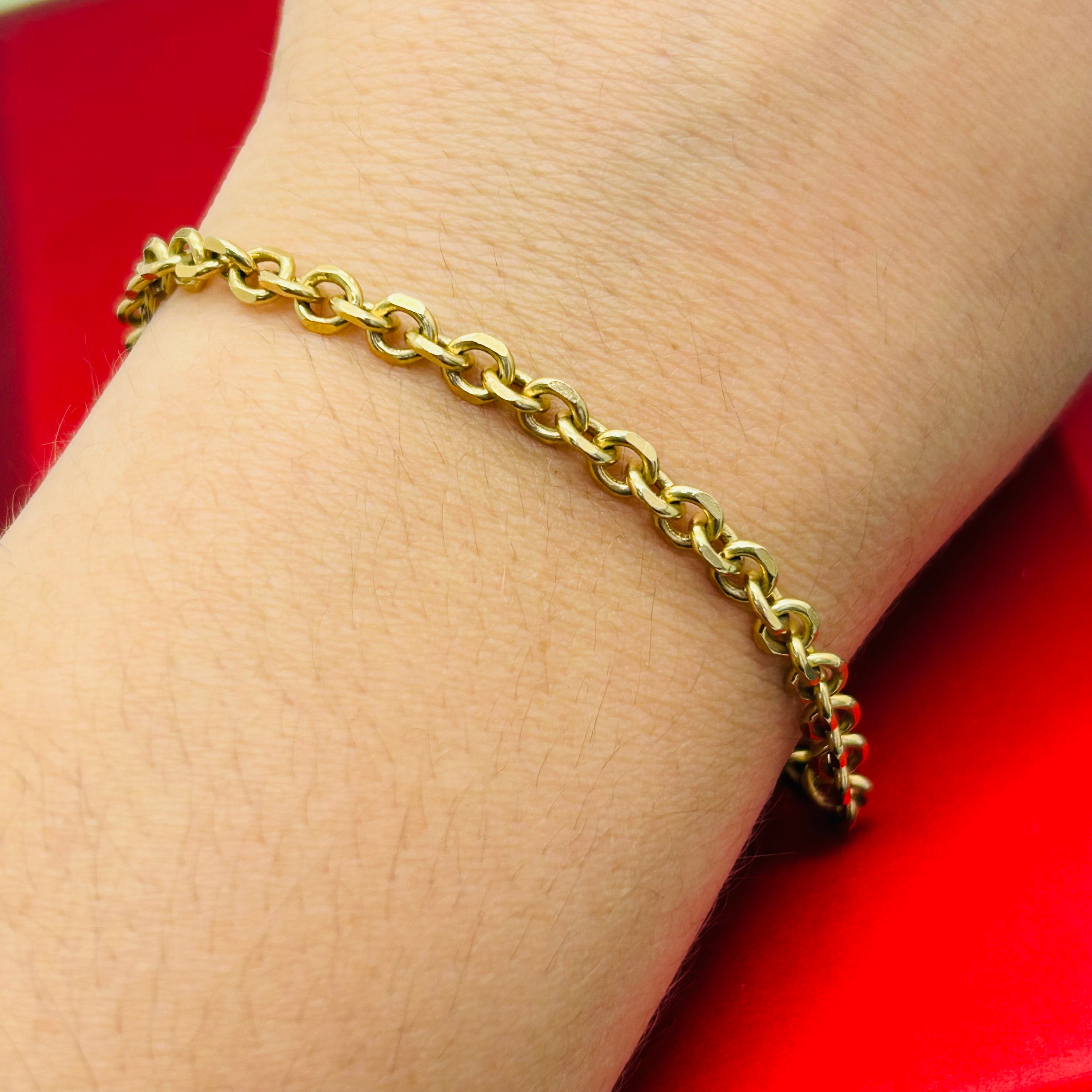 14K Yellow Gold 4mm Solid Rolo Chain Bracelet 6.75”