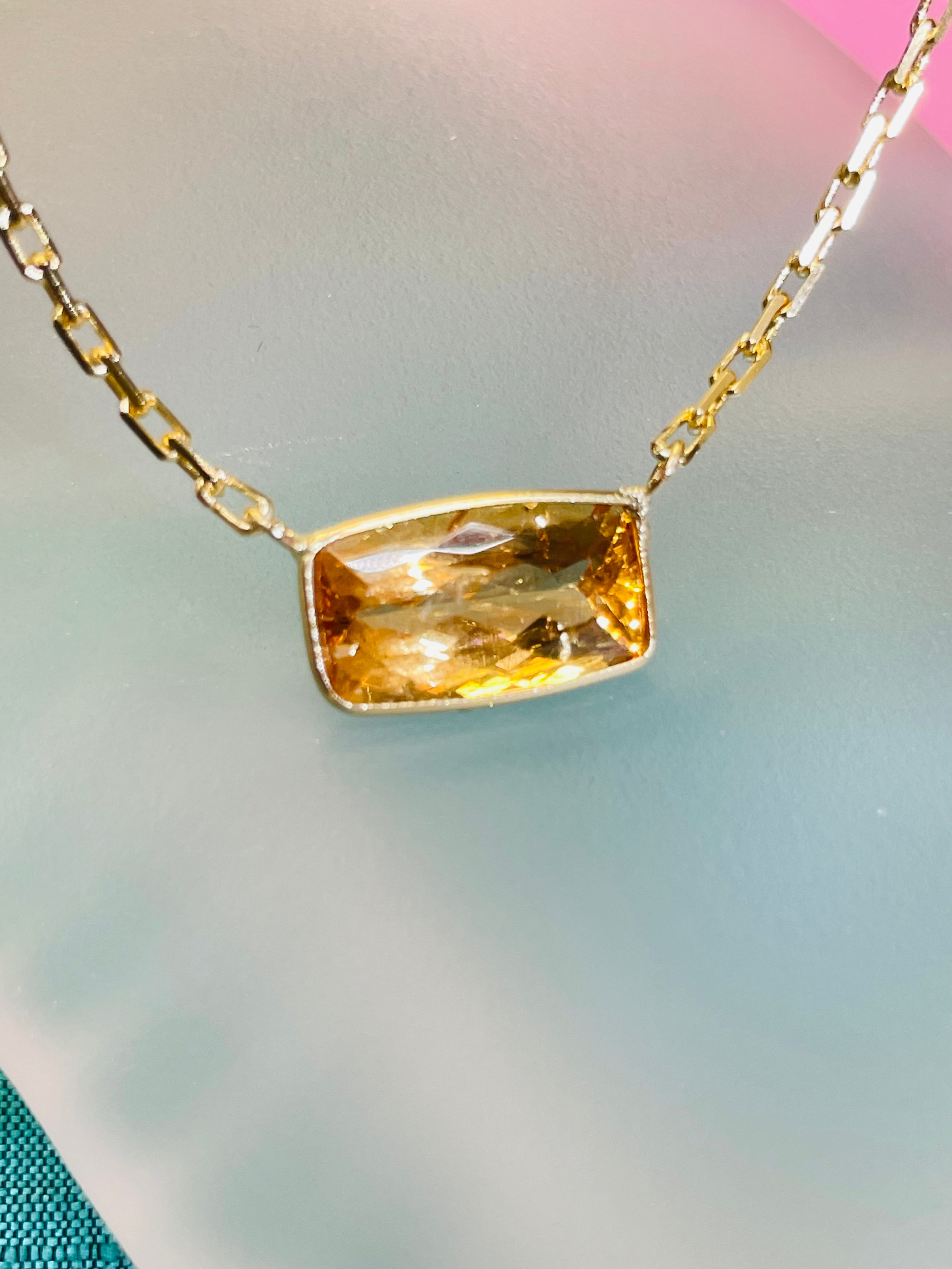 Brilliant 3.5CT Imperial Topaz 14K Yellow Gold Necklace 16”