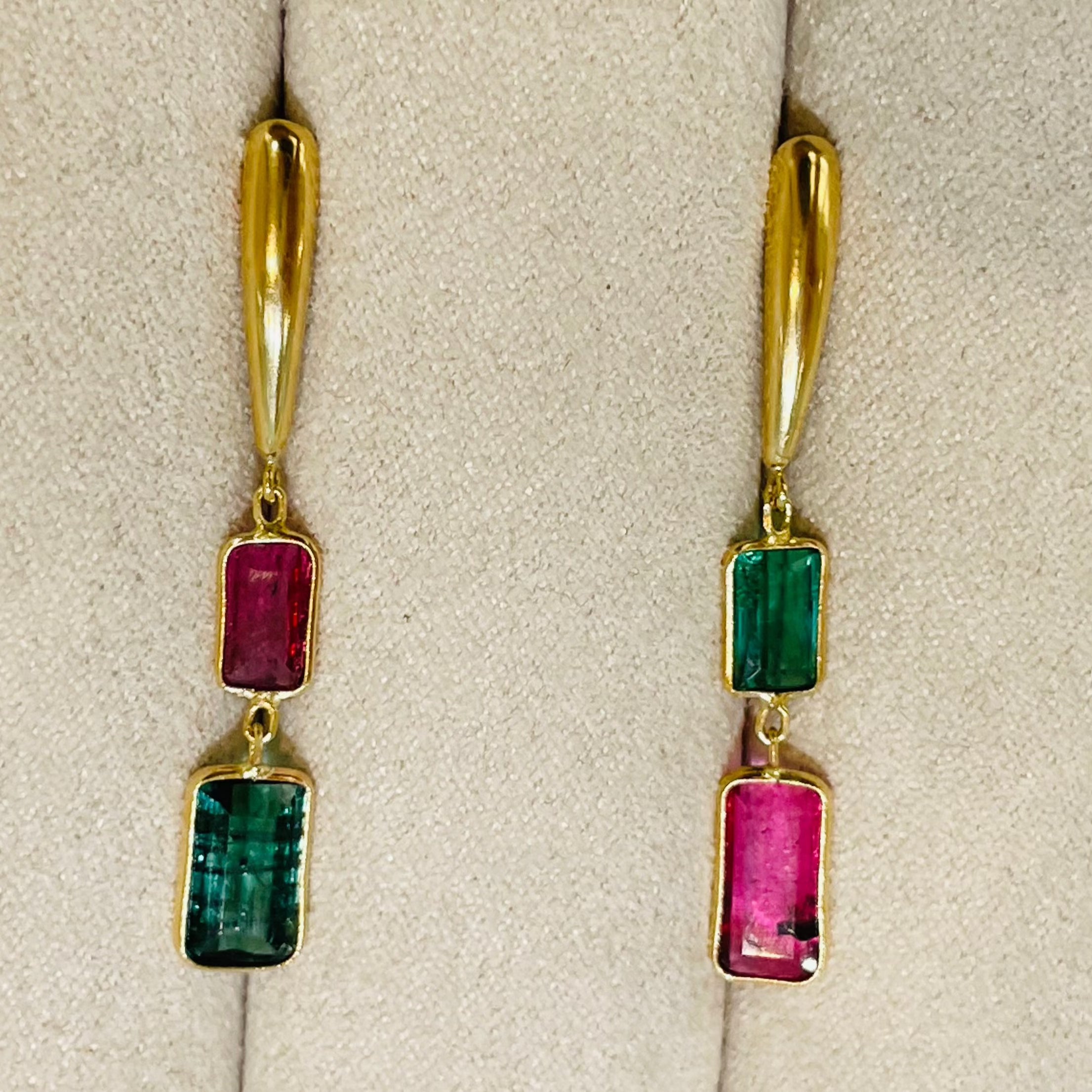 Tourmaline Pink and Green Drop Earrings