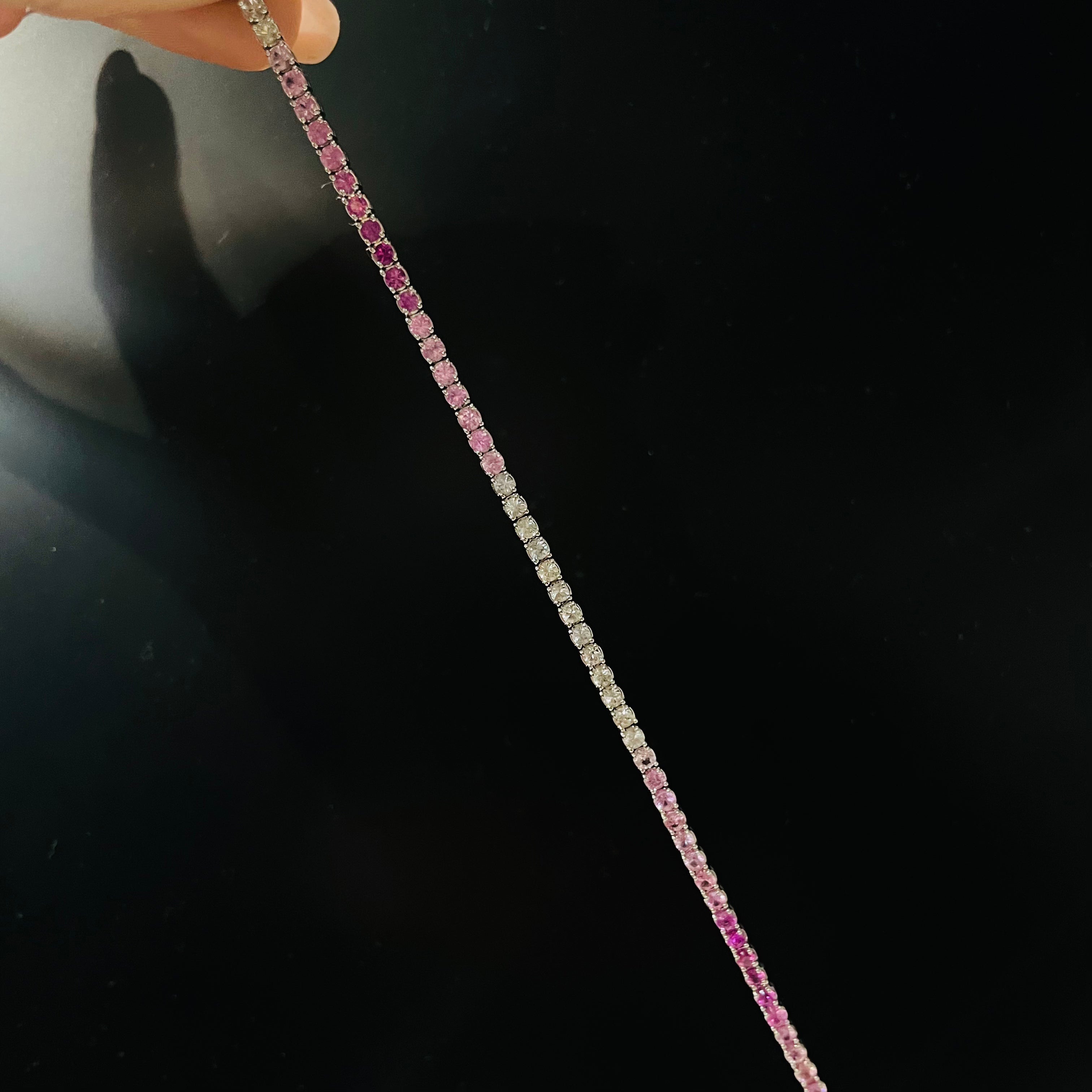 Natural Pink Ombre Sapphire 14K White Gold 7.25”