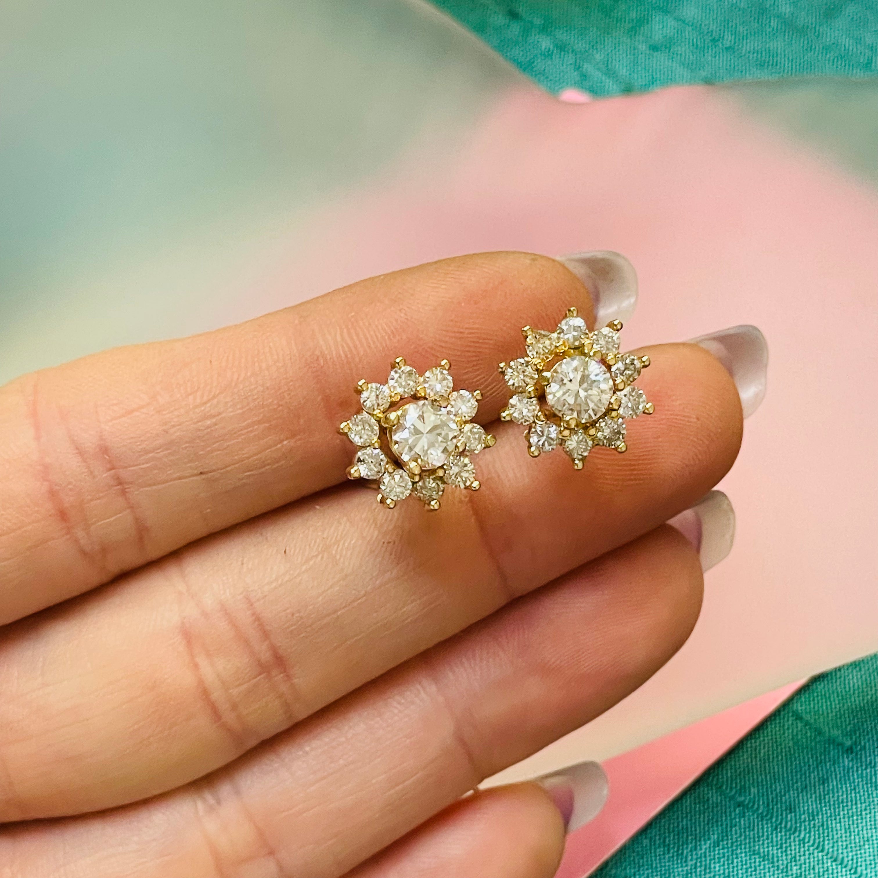 2.20CTW Natural Diamond Flower Cluster Earrings