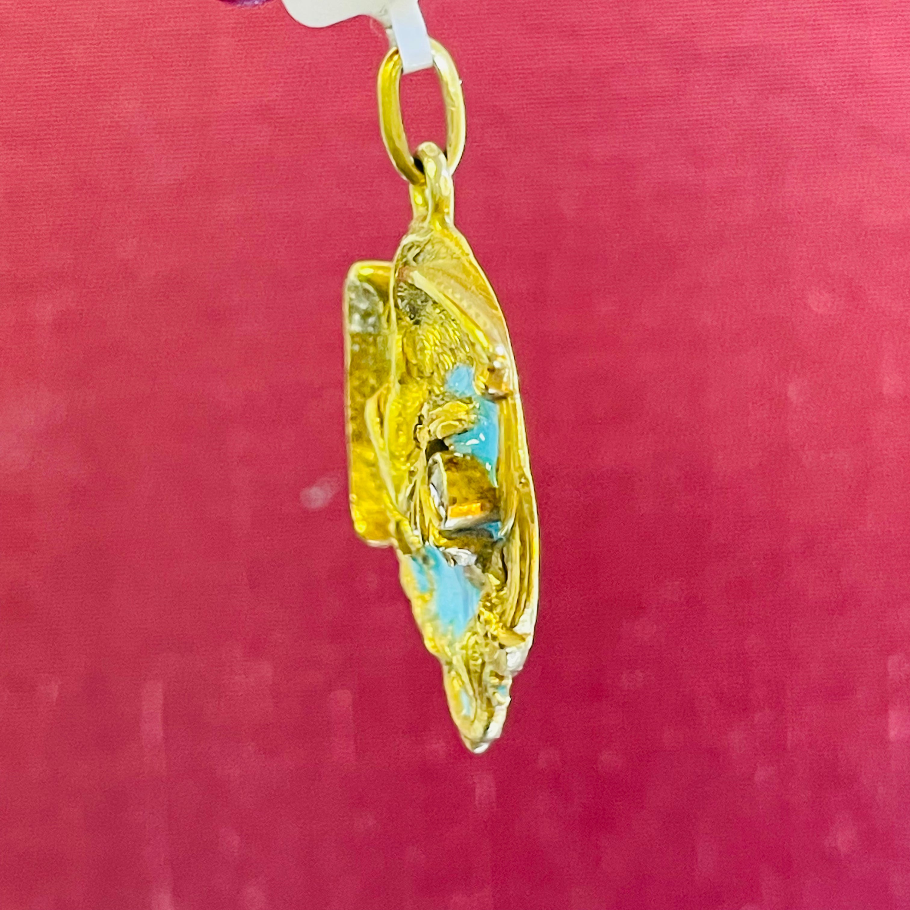Solid 18K Yellow Gold Enamel Plique A Jour Dragon Diamond Pendant 1.5"