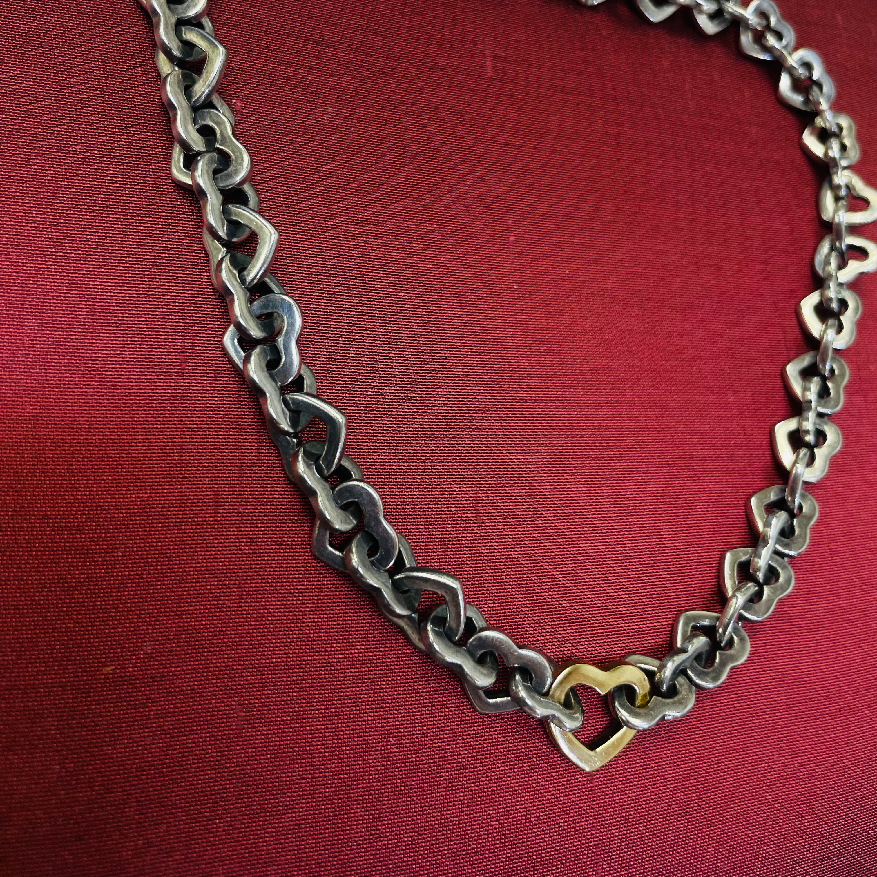 Sterling Silver and Yellow Gold Authentic Vintage Tiffany & Co. Heart Link Necklace