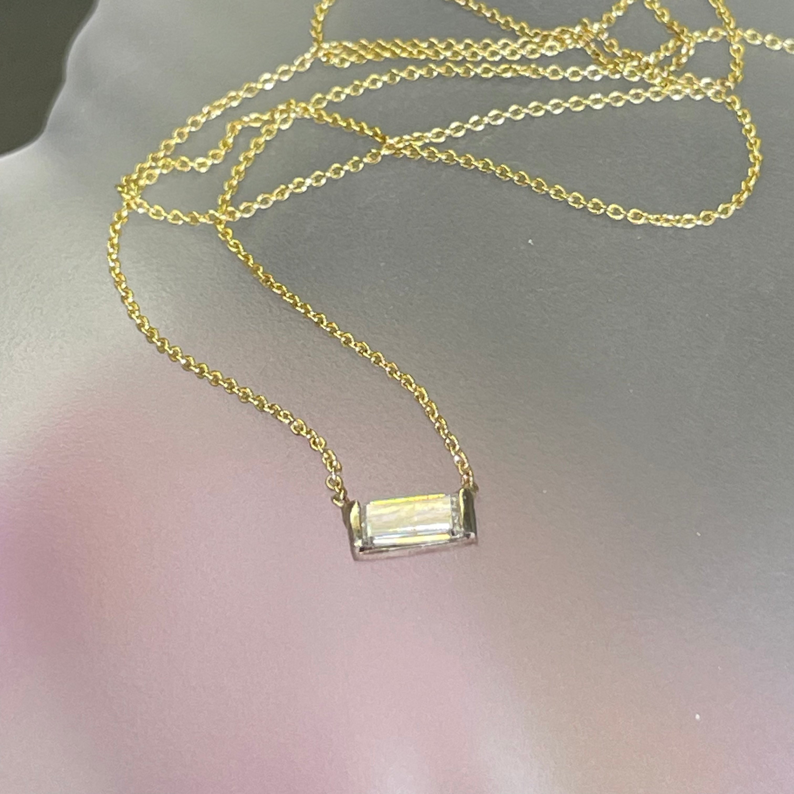 .30CT Natural Diamond Baguette 14K Yellow Gold Solitaire Necklace 16”