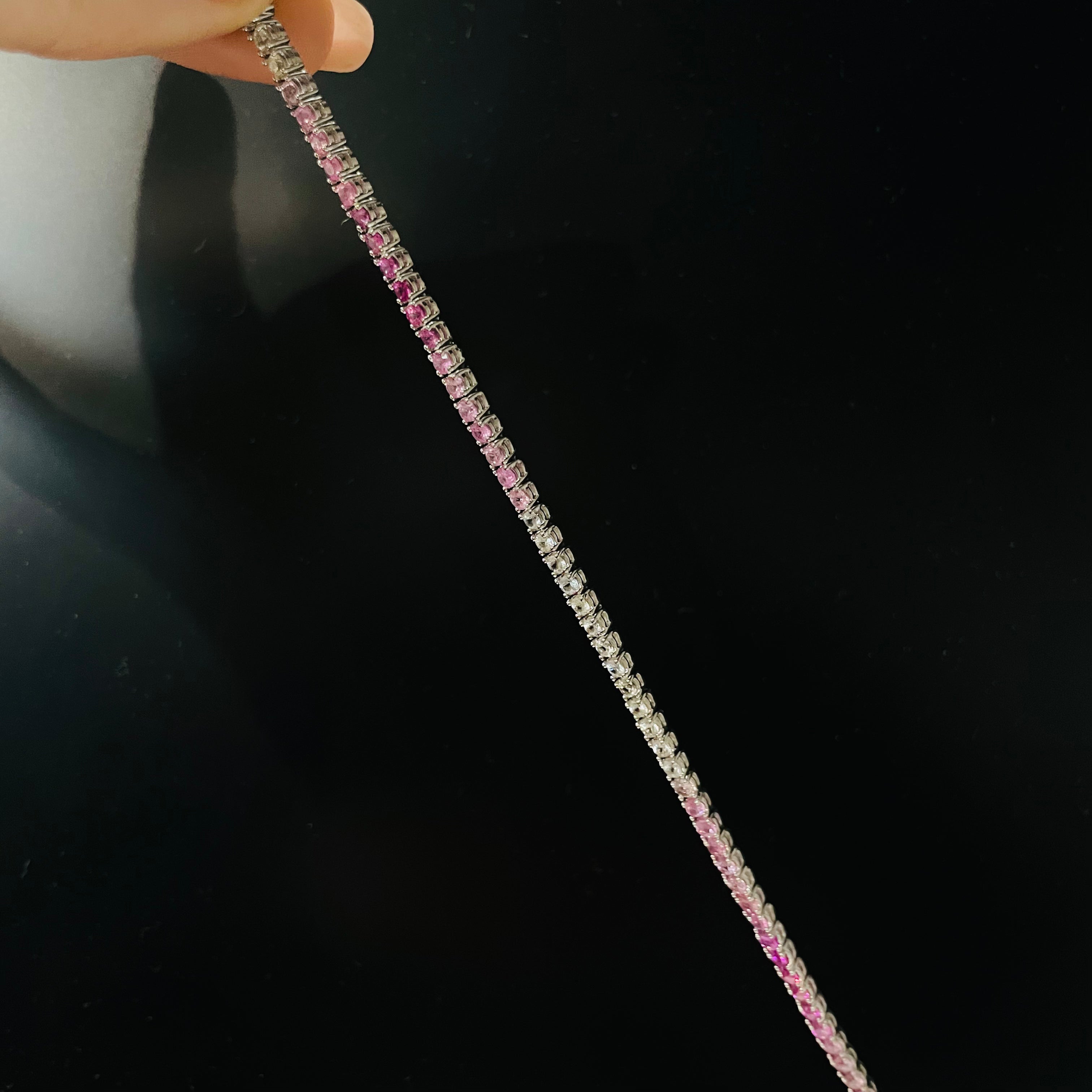 Natural Pink Ombre Sapphire 14K White Gold 7.25”