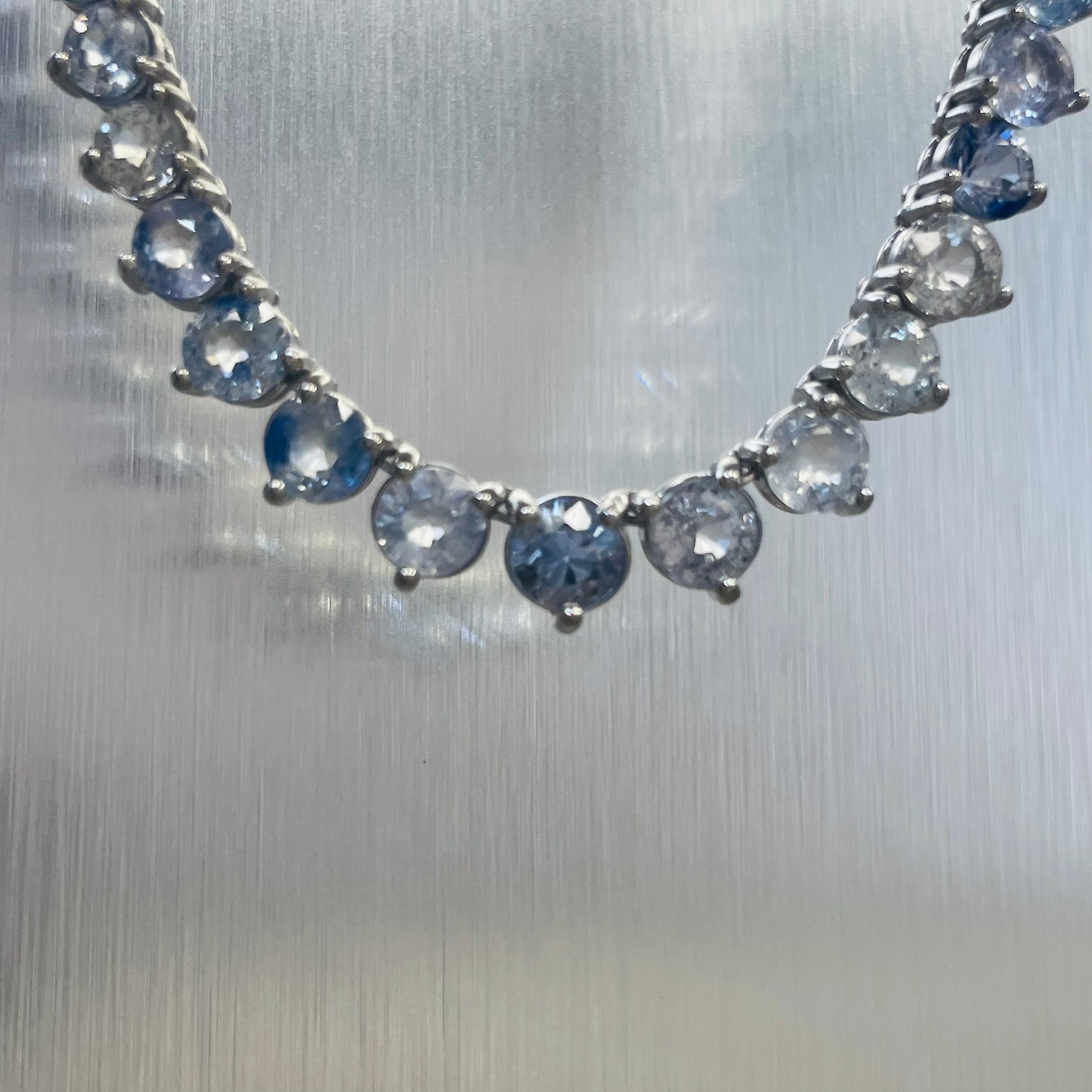 20.3CT Natural Sapphire Riviera Tennis Necklace 14K White Gold 18”