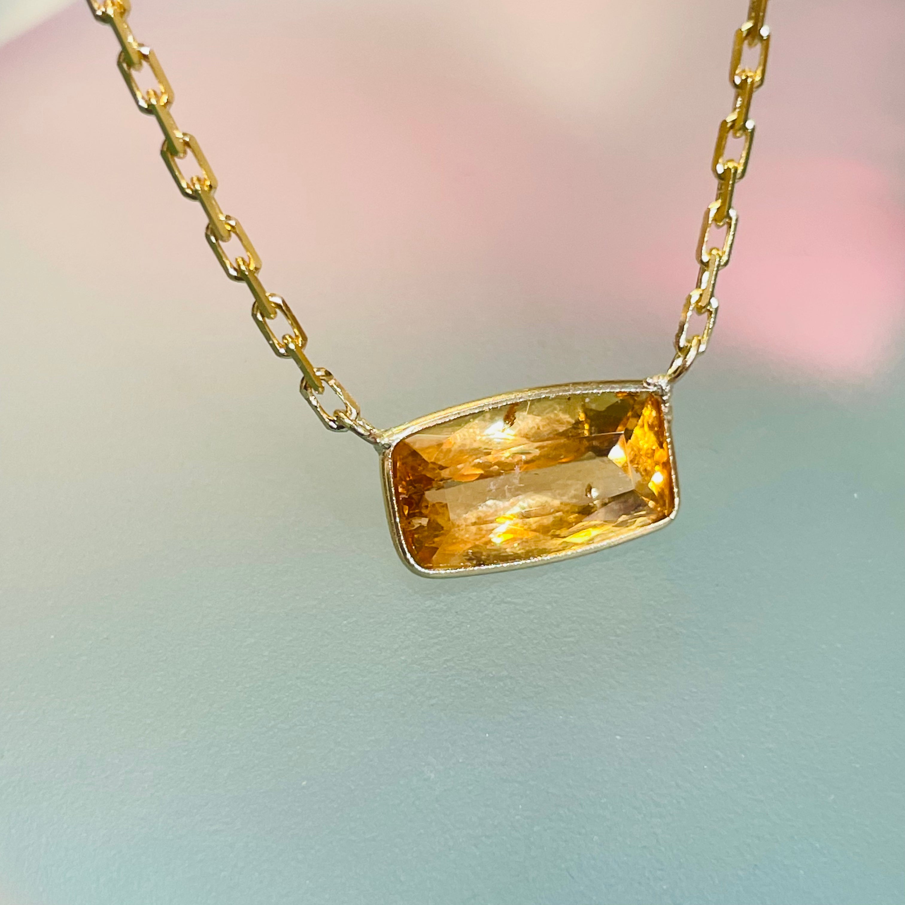 Brilliant 3.5CT Imperial Topaz 14K Yellow Gold Necklace 16”