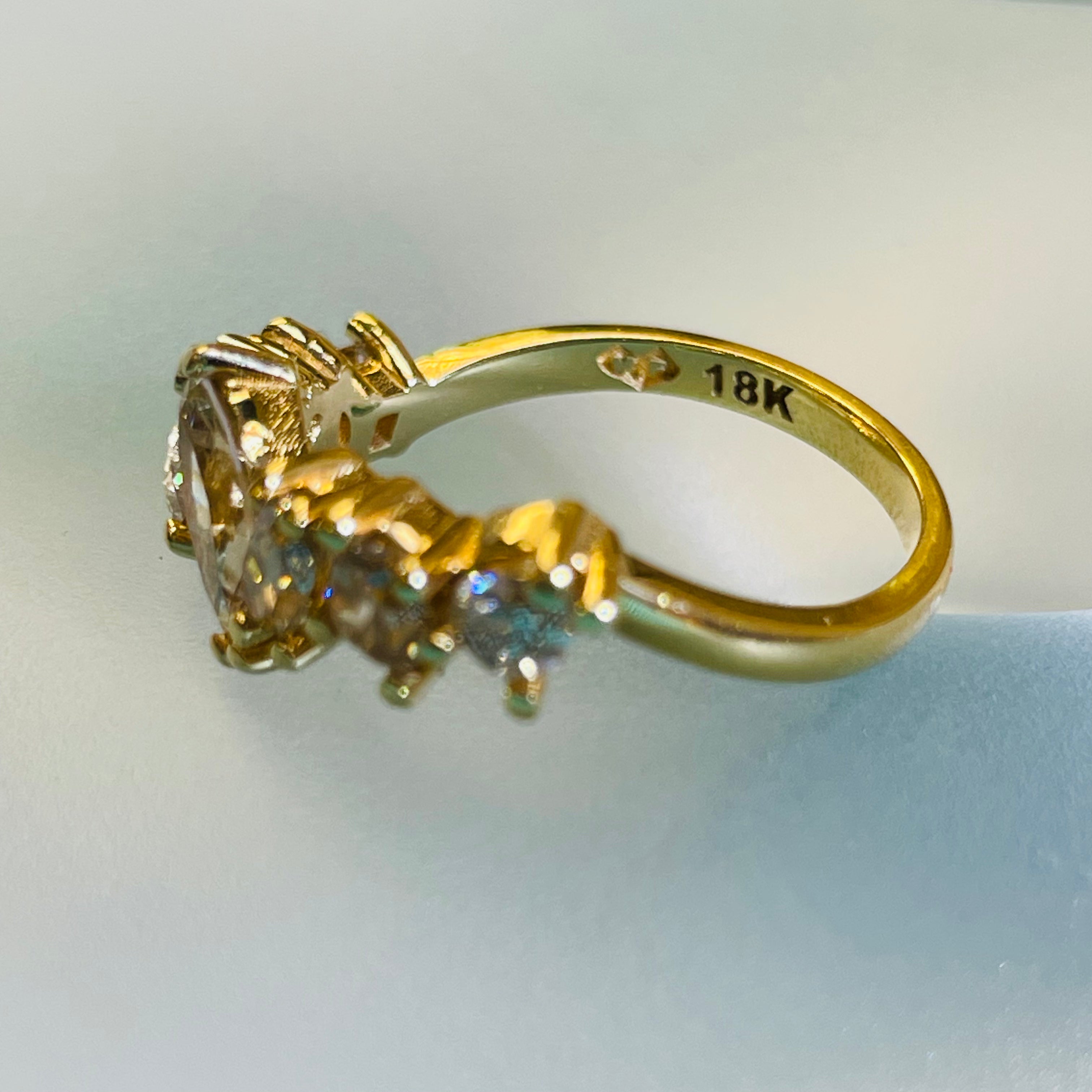 18K Yellow Gold Radiant 1.67CT Champagne Diamond Explosion Multi Shape Scatter Ring