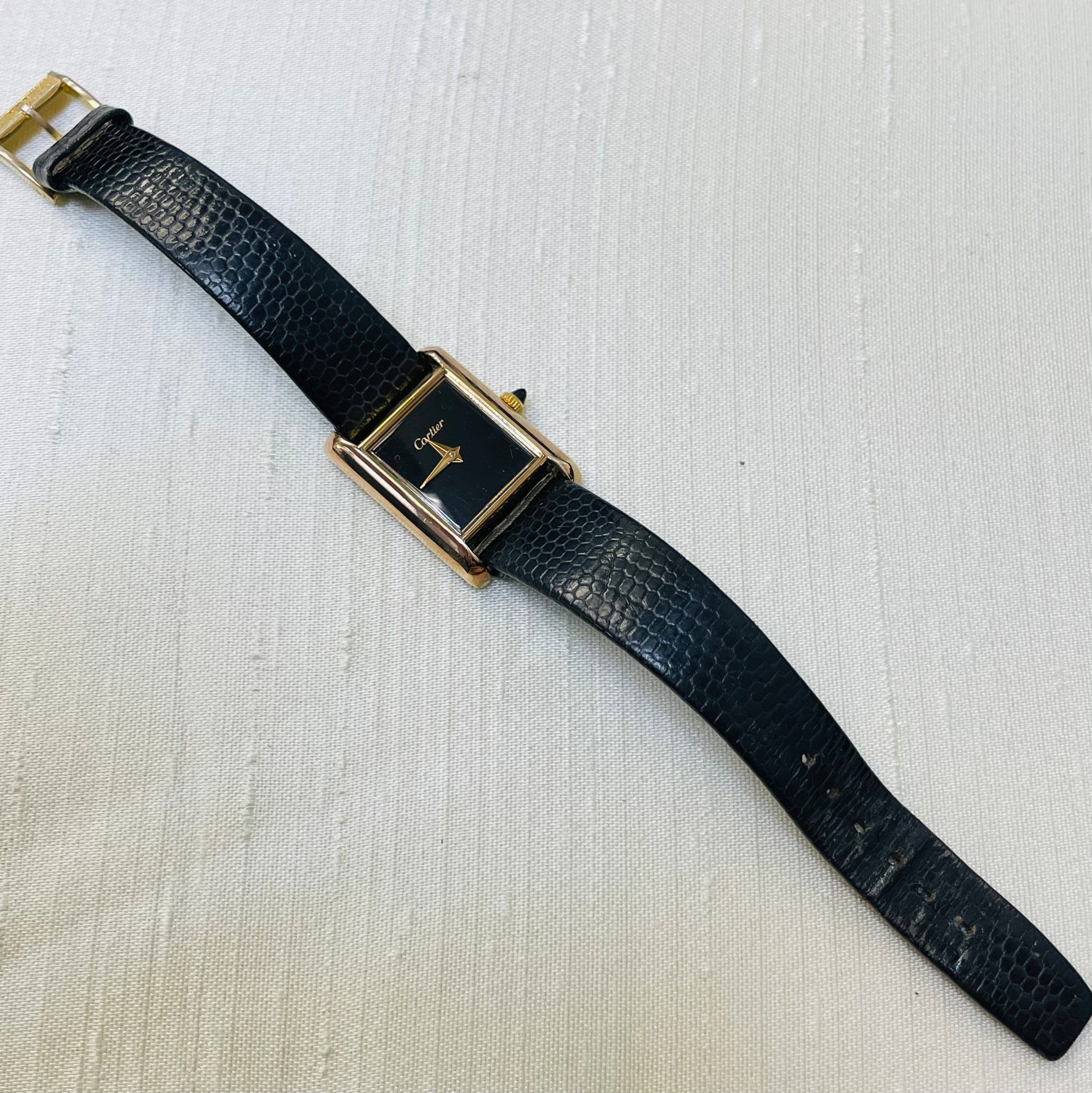 Must de Cartier Black Face and Strap Tank Watch 23mm