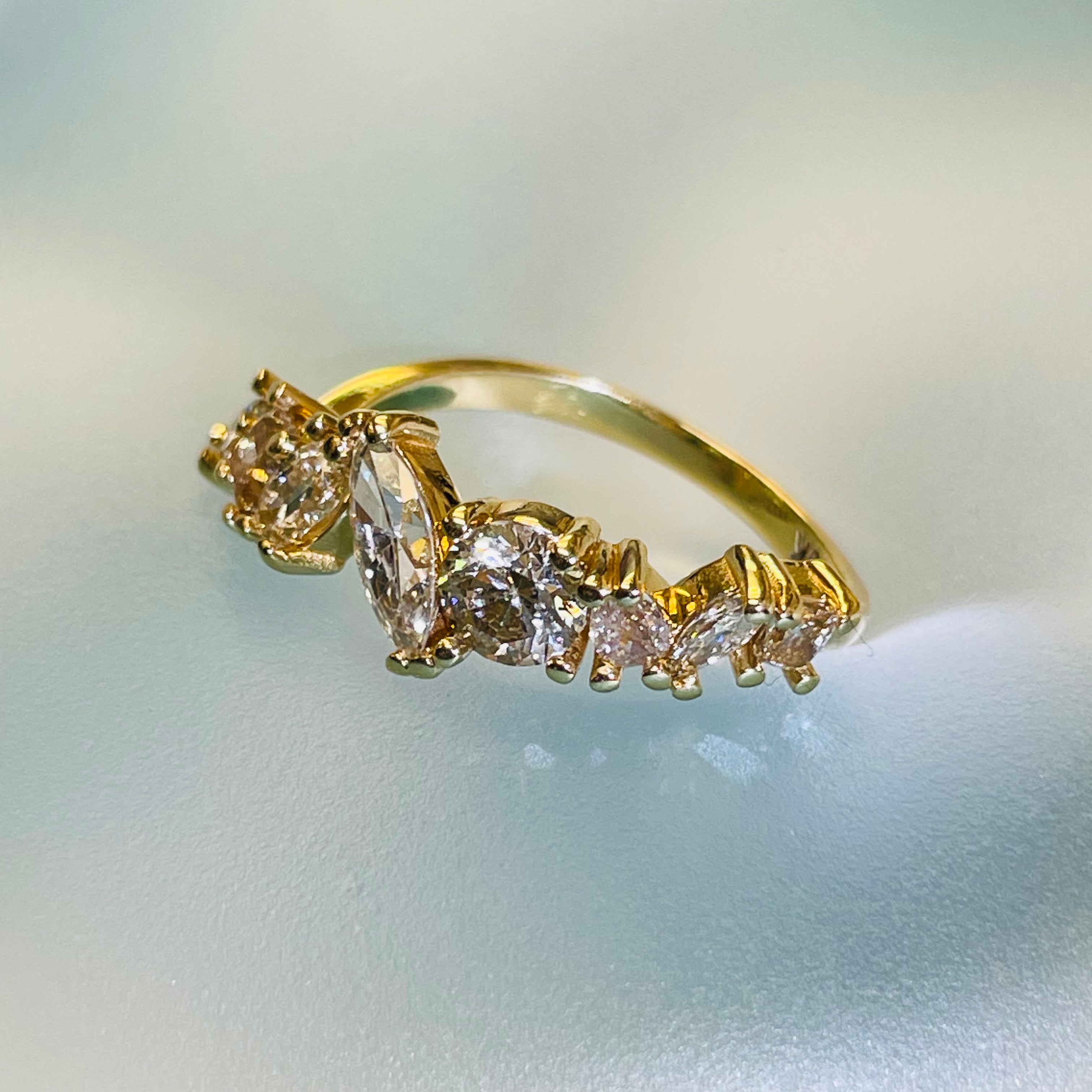 18K Yellow Gold Radiant 1.67CT Champagne Diamond Explosion Multi Shape Scatter Ring