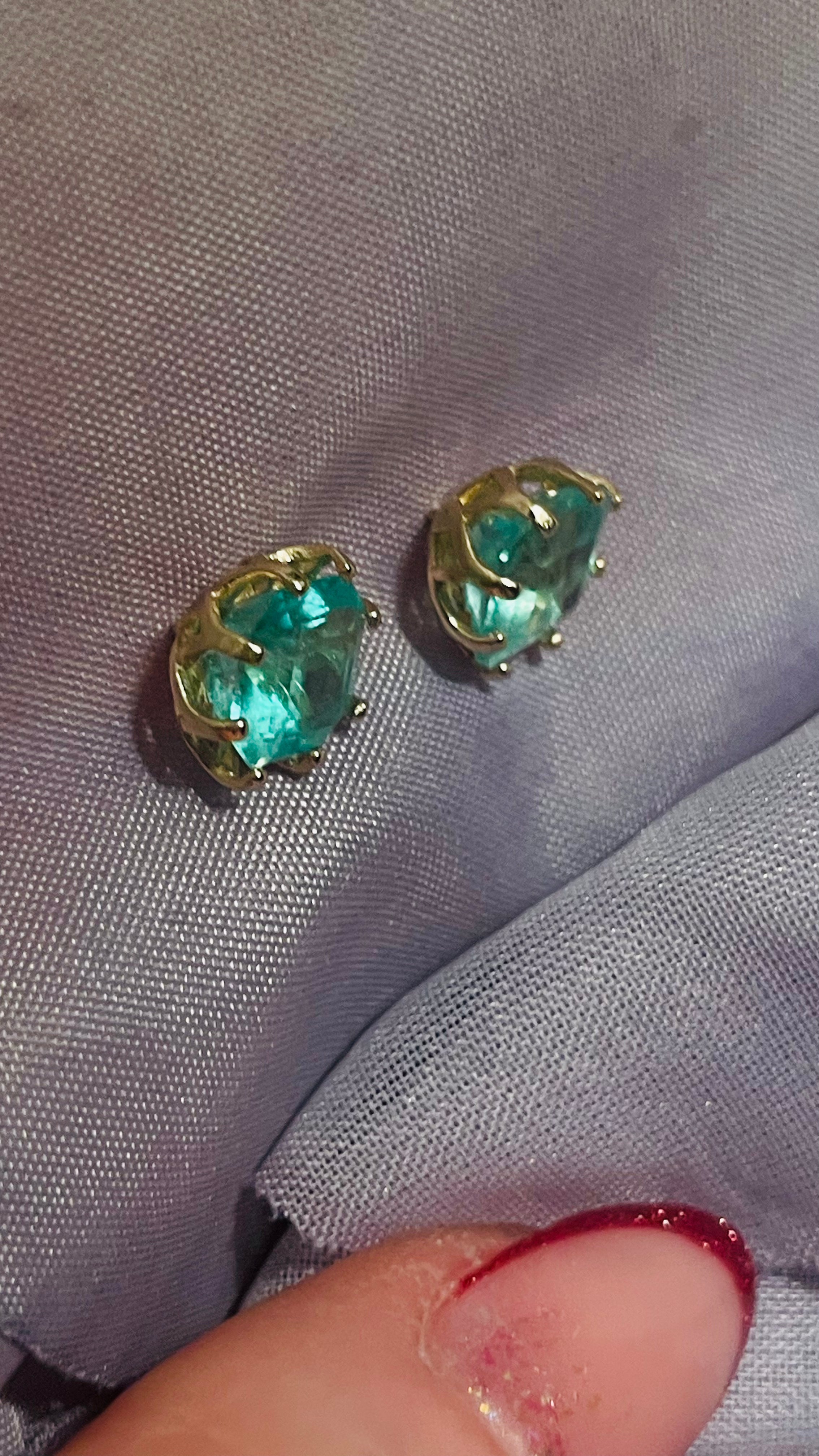 3.01CTW Natural Square Asscher Cut Colombian Emerald 6 Prong Earrings 14K Yellow Gold