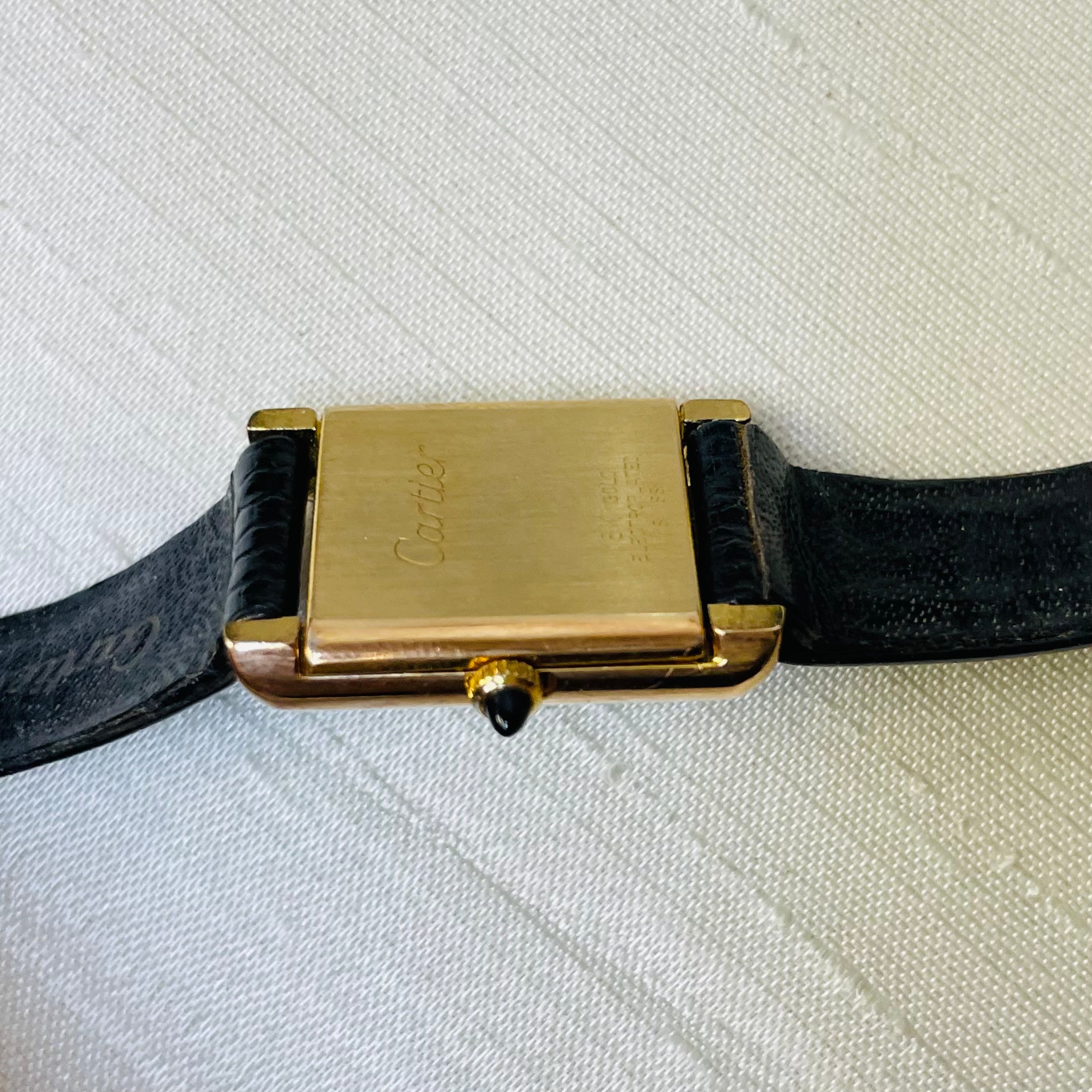 Must de Cartier Black Face and Strap Tank Watch 23mm