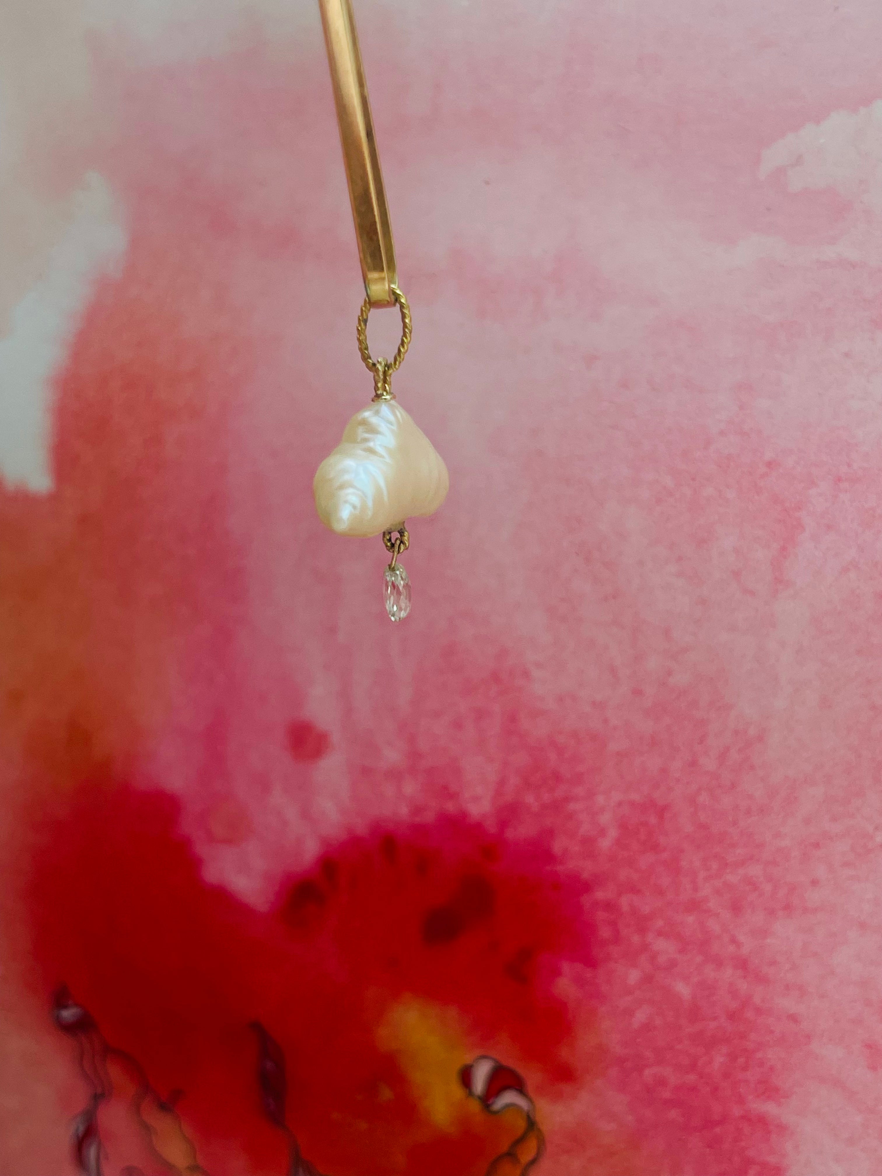 Japanese Pearl and Briolette Diamond Cloud Charm