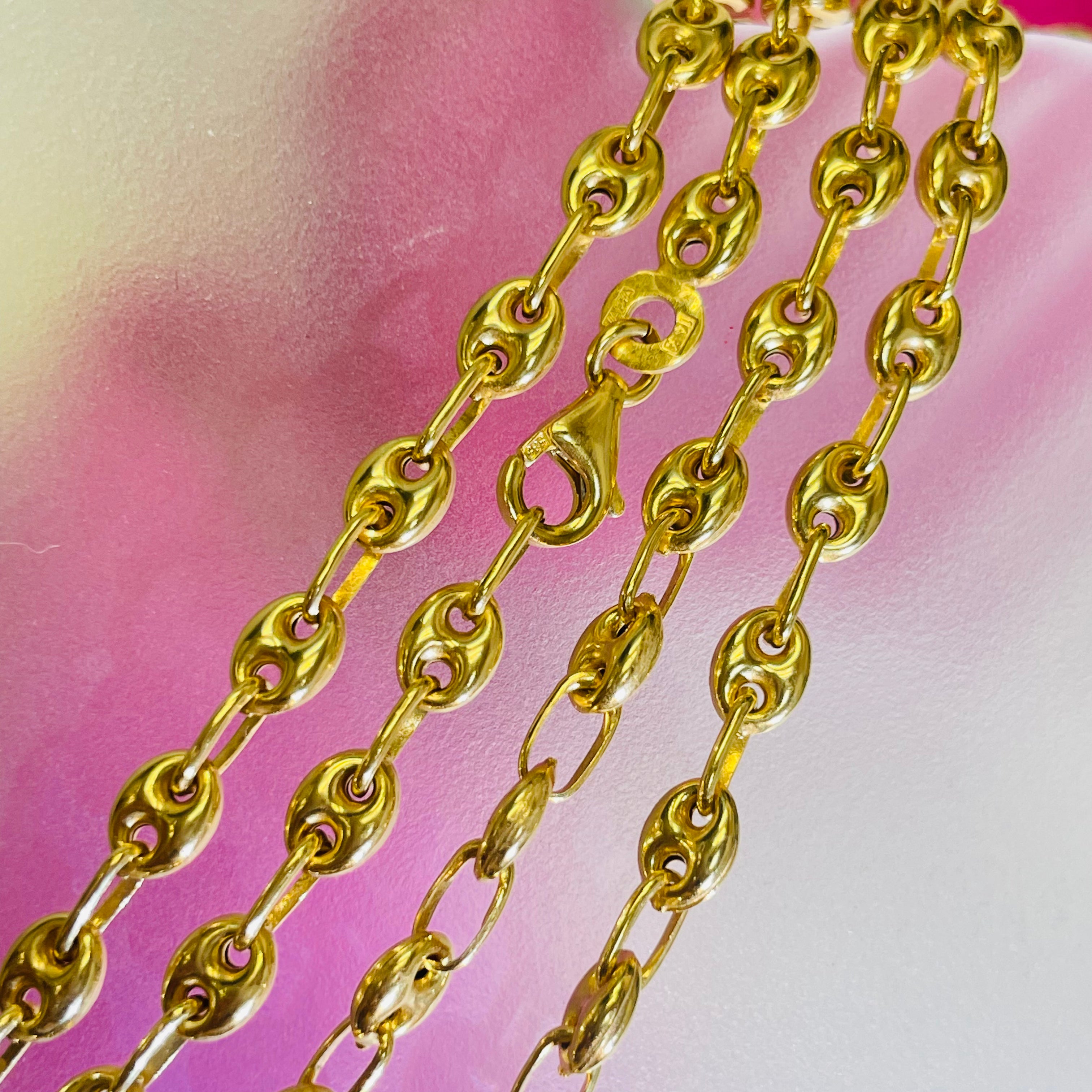 4mm Gucci Link Puff Link 14K Yellow Gold Necklace Chain