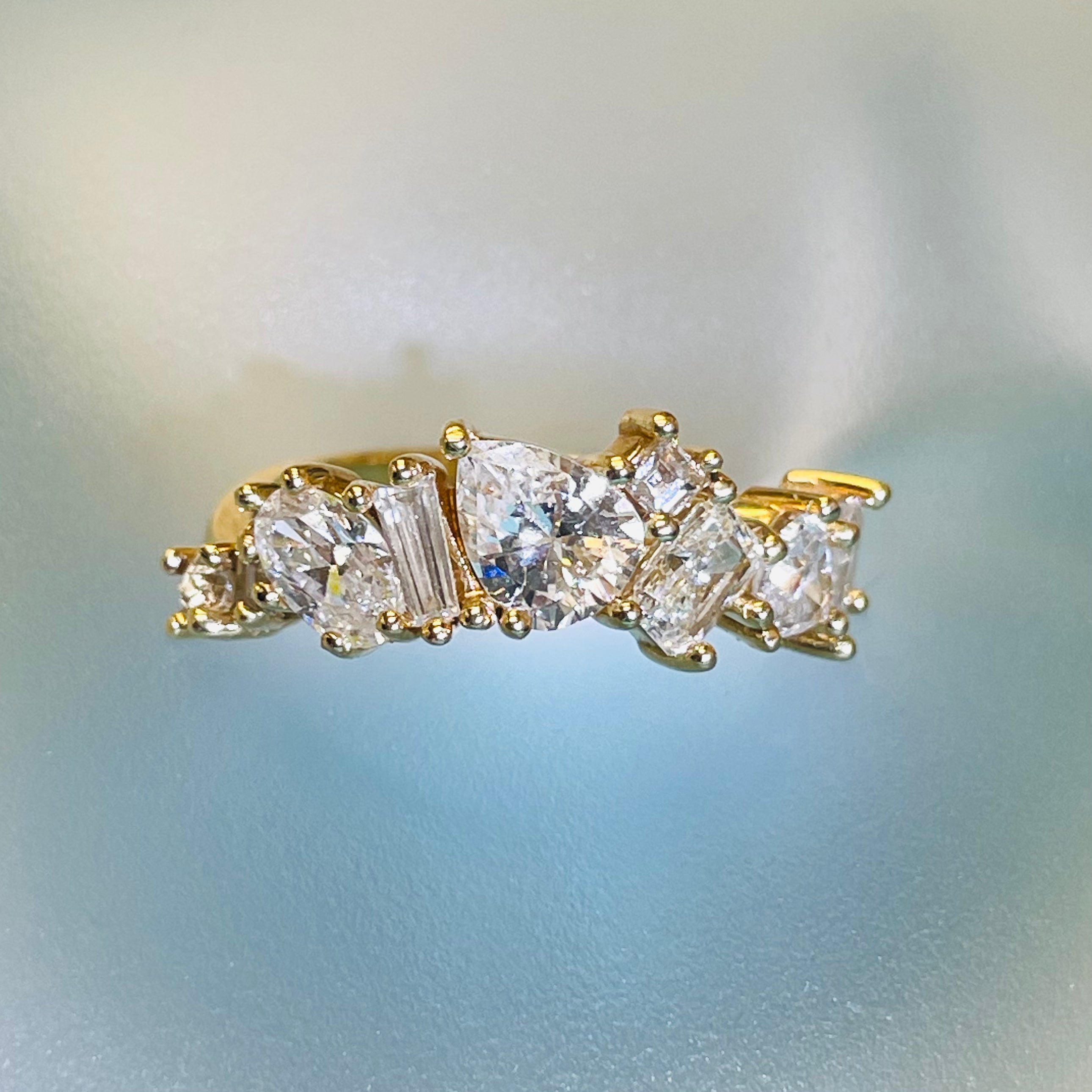 18K Yellow Gold Radiant 2.8CT Diamond Explosion Multi Shape Scatter Ring