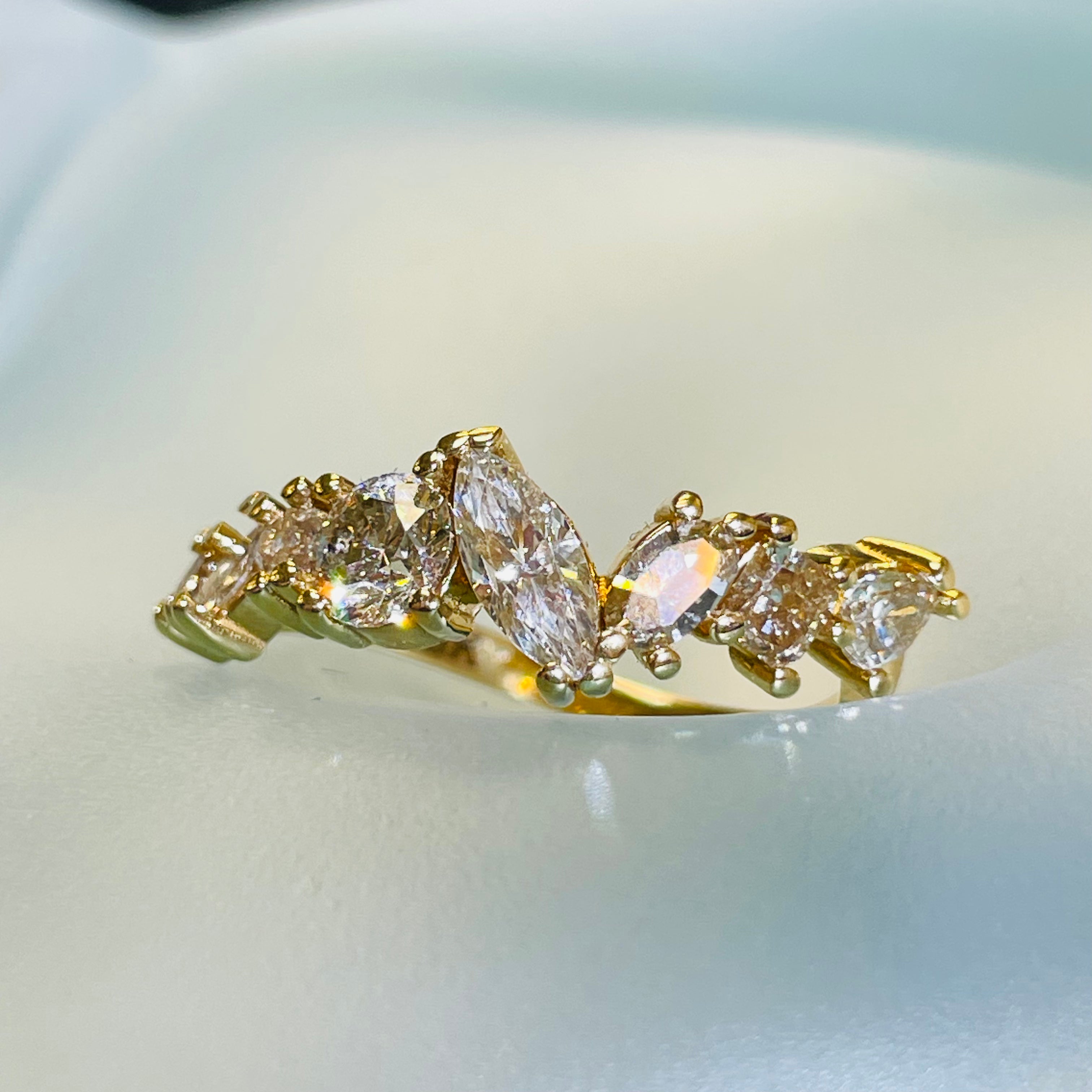 18K Yellow Gold Radiant 1.67CT Champagne Diamond Explosion Multi Shape Scatter Ring