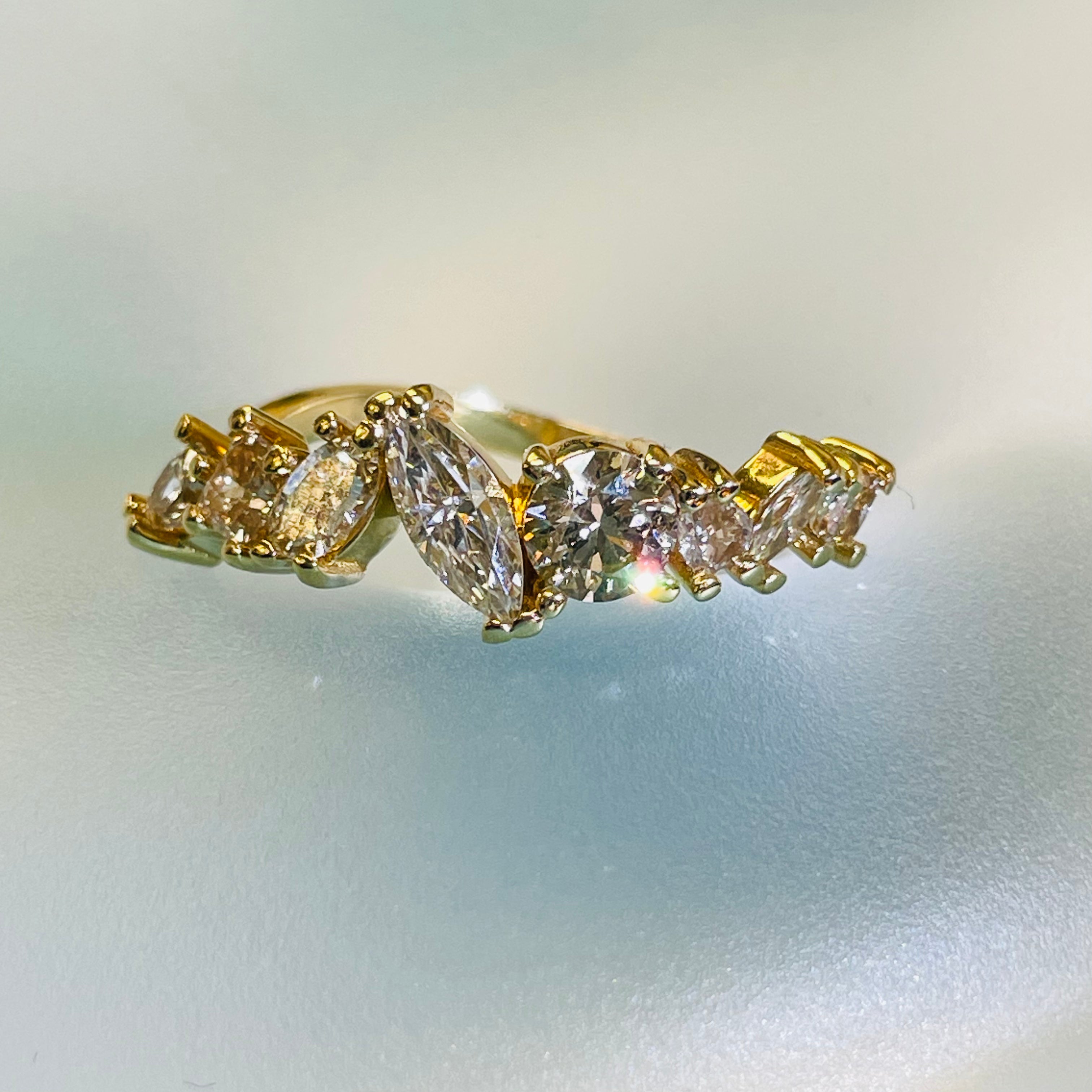 18K Yellow Gold Radiant 1.67CT Champagne Diamond Explosion Multi Shape Scatter Ring