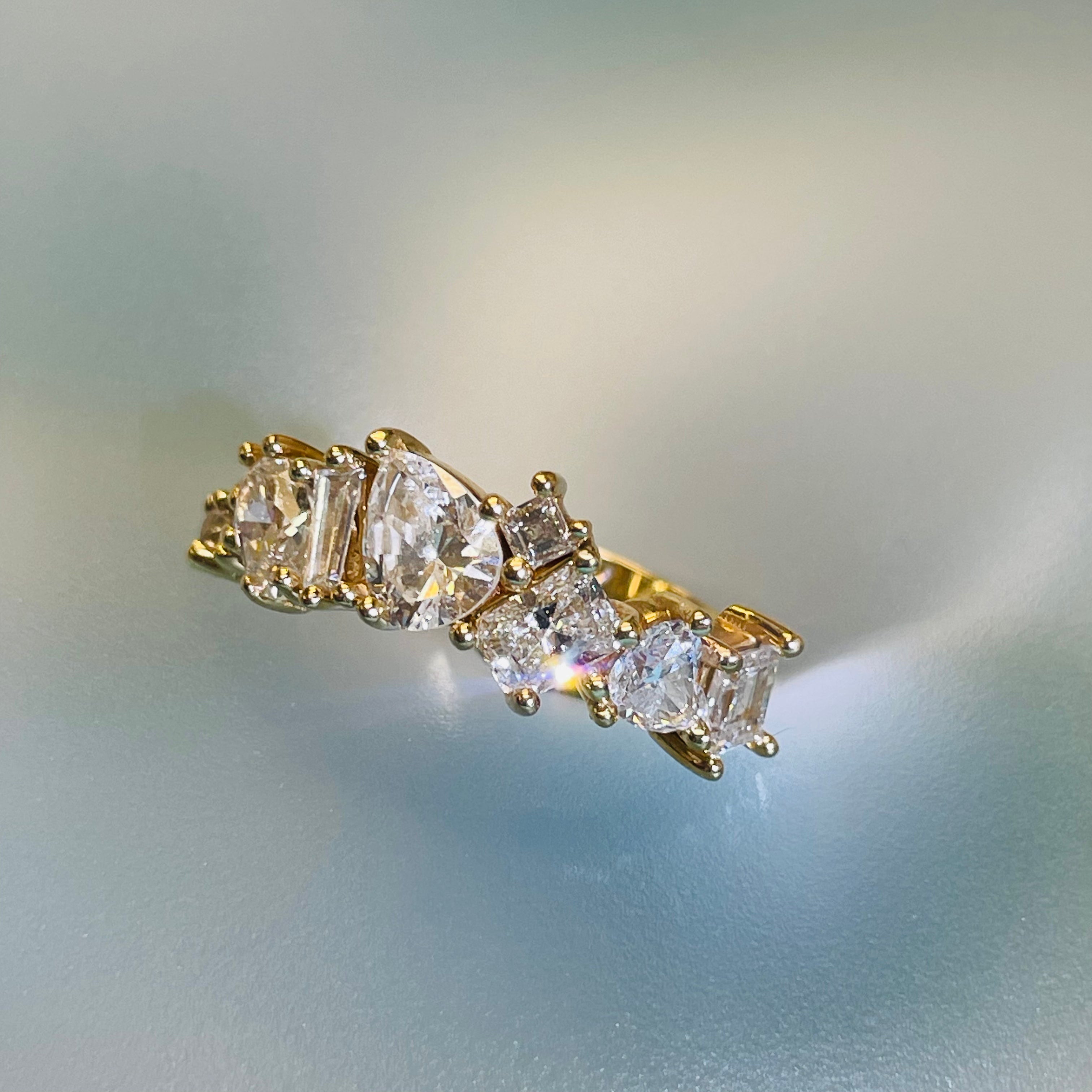 18K Yellow Gold Radiant 2.8CT Diamond Explosion Multi Shape Scatter Ring