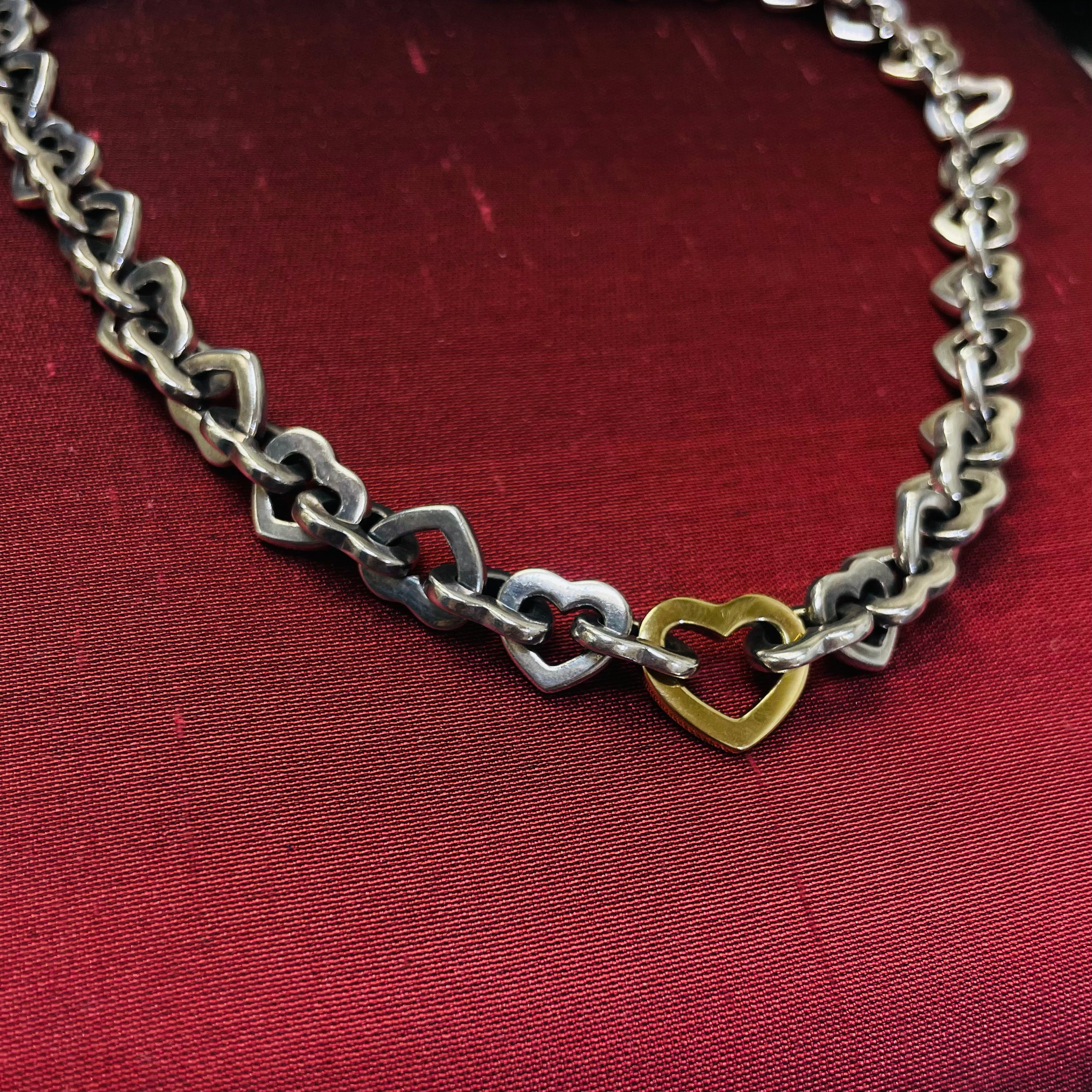 Sterling Silver and Yellow Gold Authentic Vintage Tiffany & Co. Heart Link Necklace