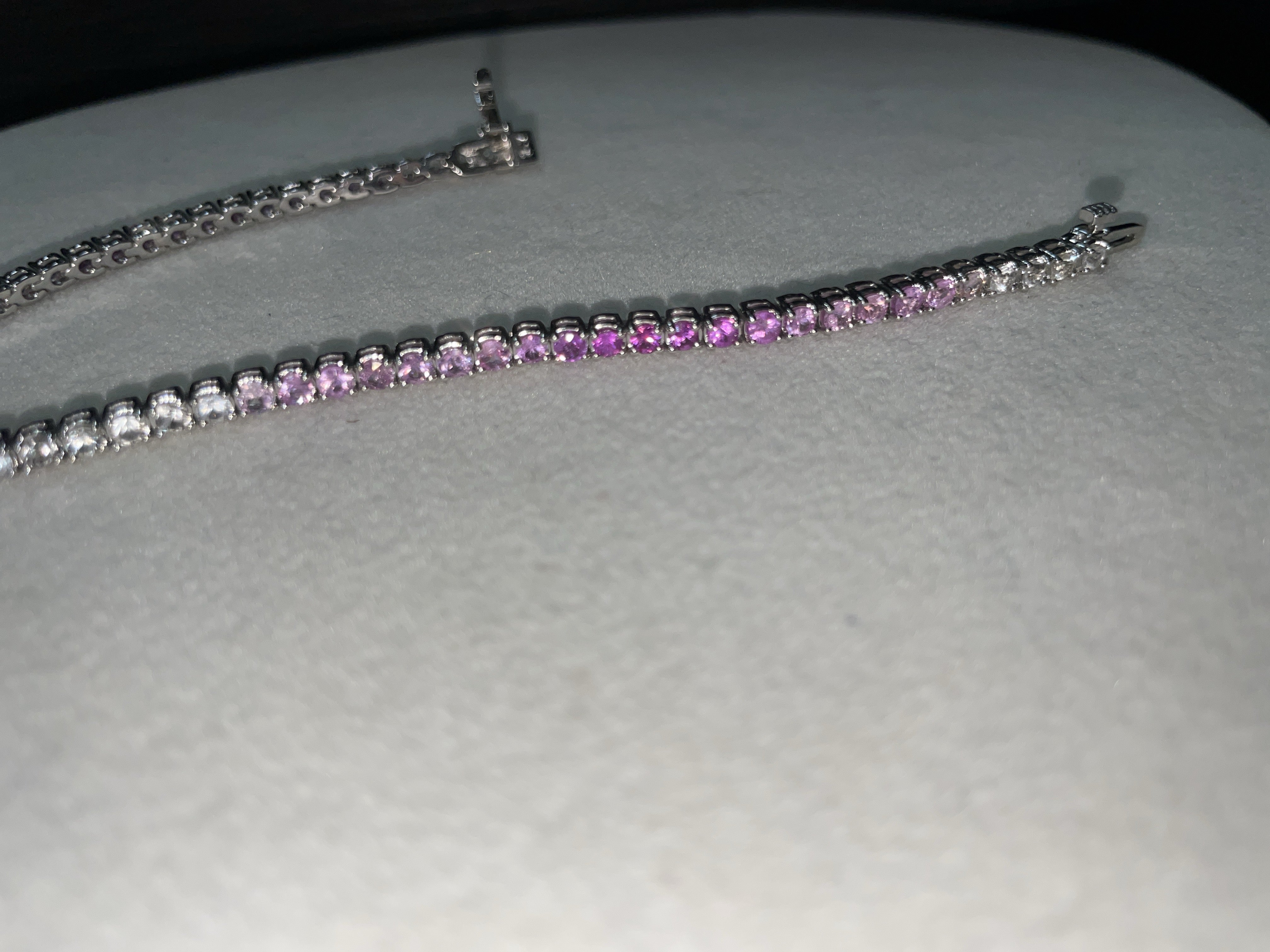Natural Pink Ombre Sapphire 14K White Gold 7.25”