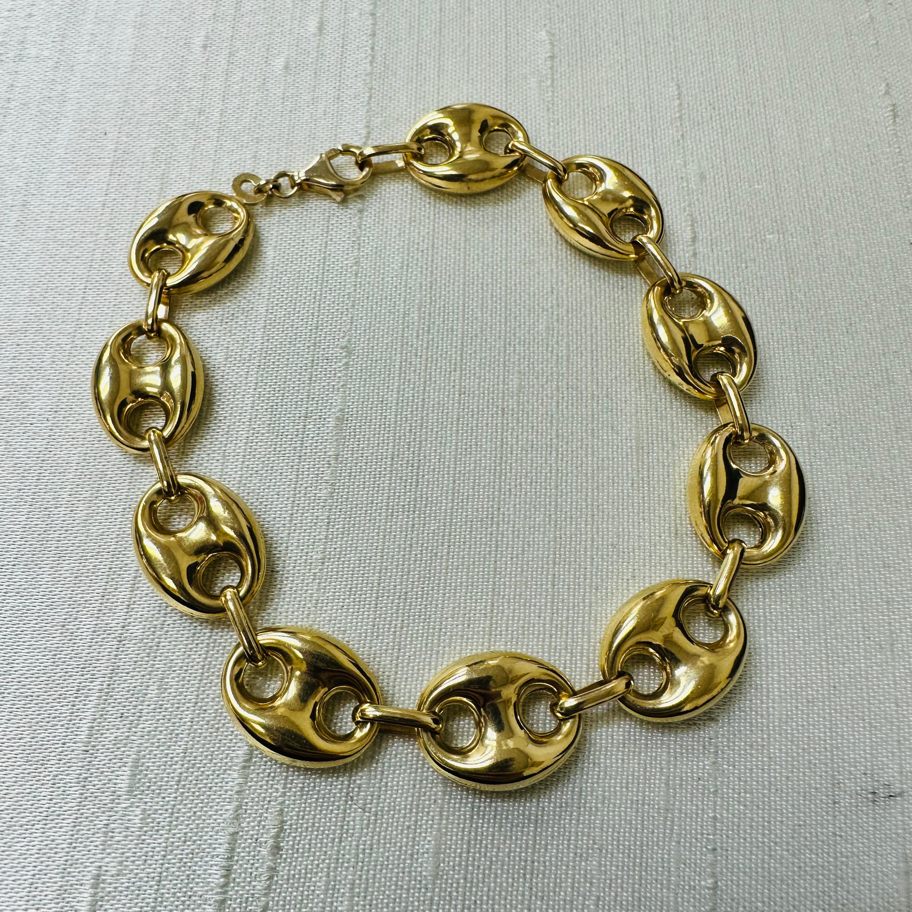 14K Yellow Gold Mariner Puff Link 8" Bracelet 12mm