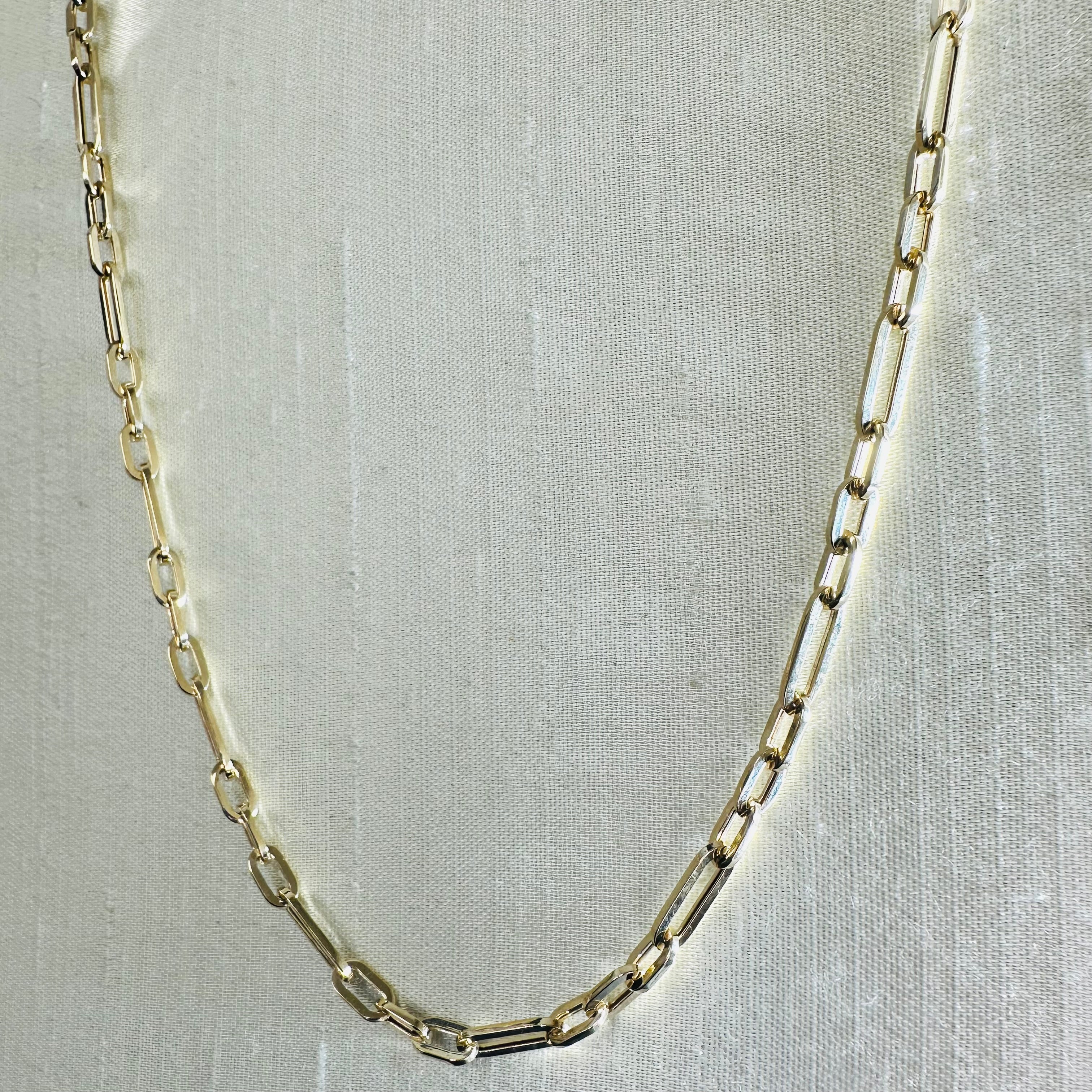 14K 3.99mm Yellow Gold Paper Clip Mix Chain 20"