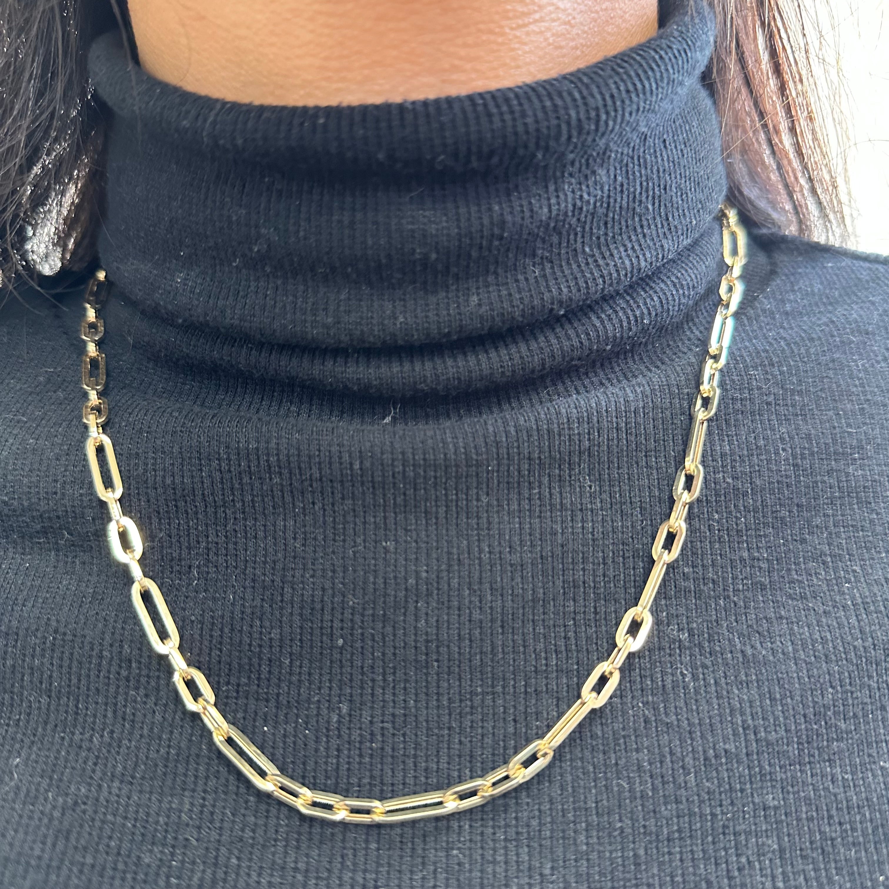 14K 3.99mm Yellow Gold Paper Clip Mix Chain 20"