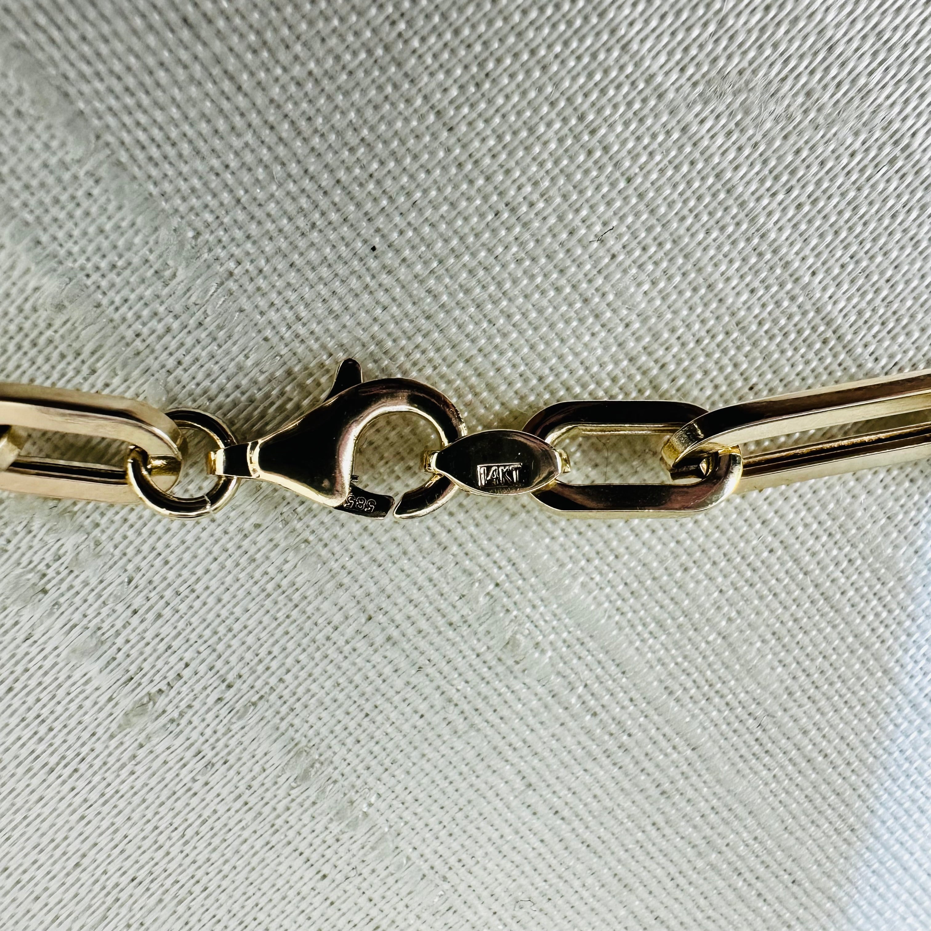 14K 3.99mm Yellow Gold Paper Clip Mix 7.85" Bracelet